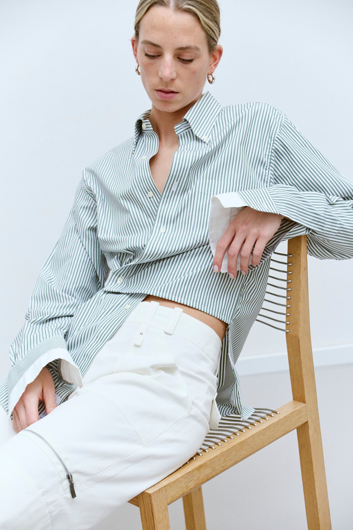 UPCYCLED DOUBLE WRAP SHIRT - GREEN/WHITE STRIPE (S/M) - ENSO Vintage