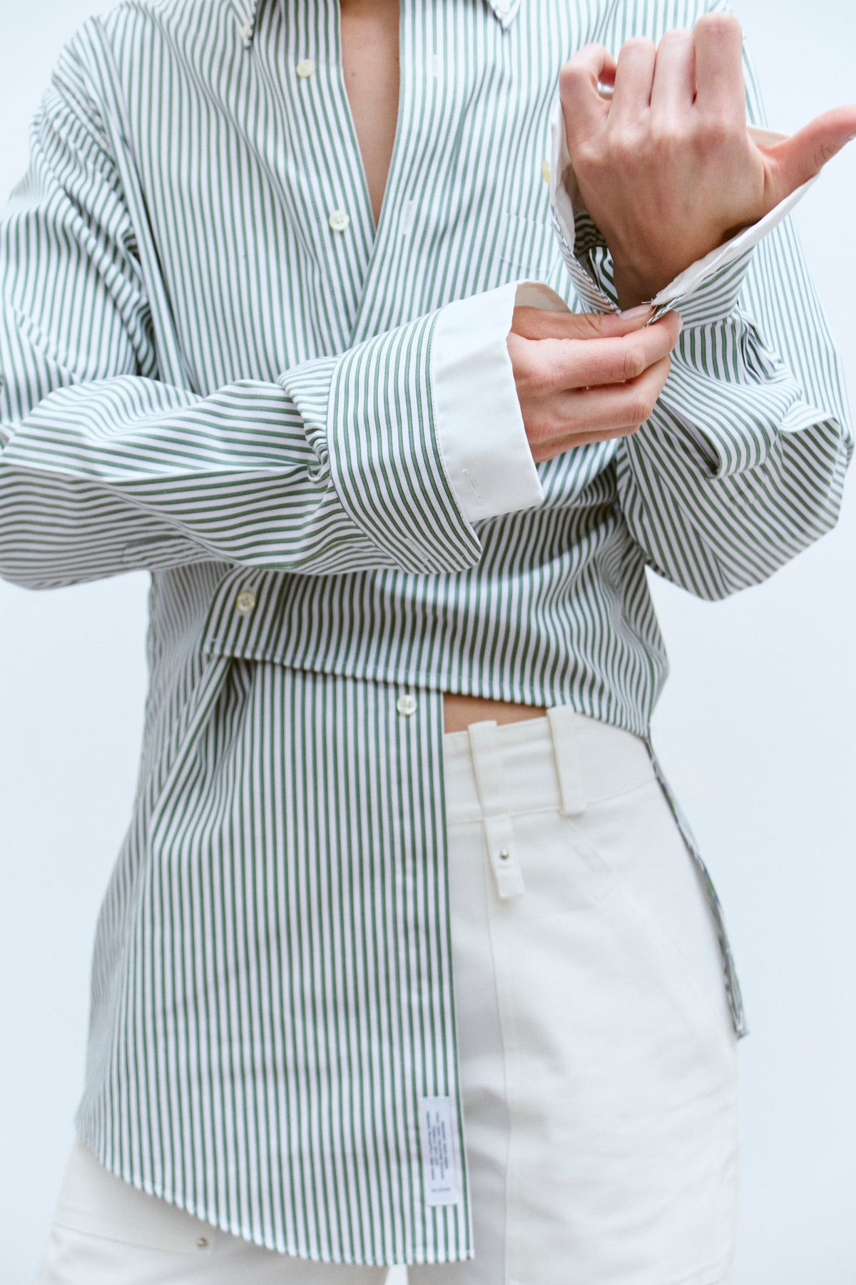 UPCYCLED DOUBLE WRAP SHIRT - GREEN/WHITE STRIPE (S/M) - ENSO Vintage