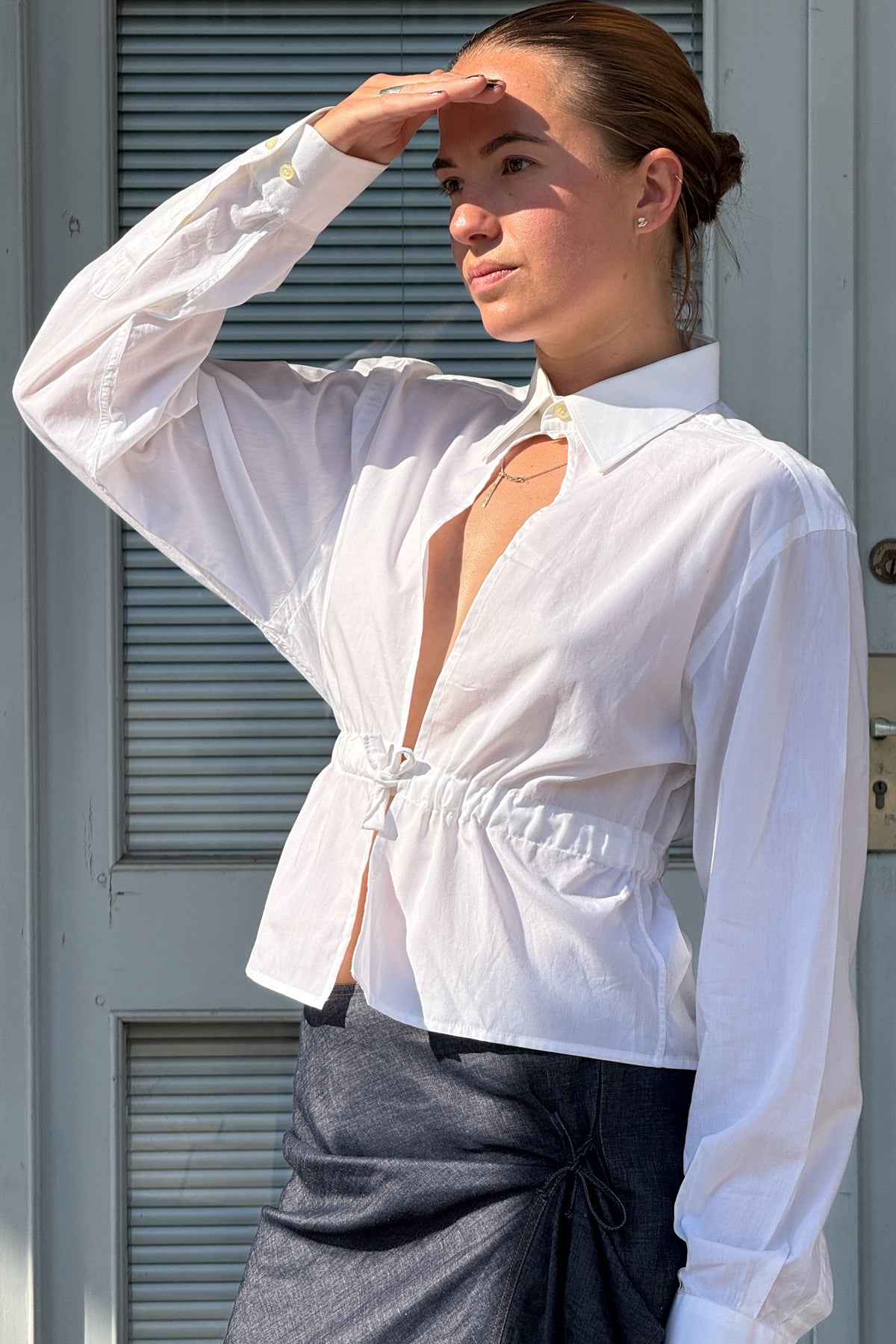 UPCYCLED SMOCK SHIRT WHITE (S/M)