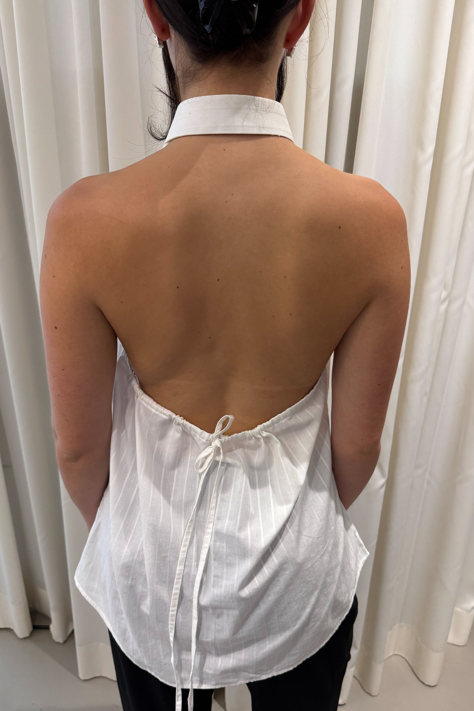UPCYCLED SMOCK TOP PINSTRIPE WHITE (ONE)