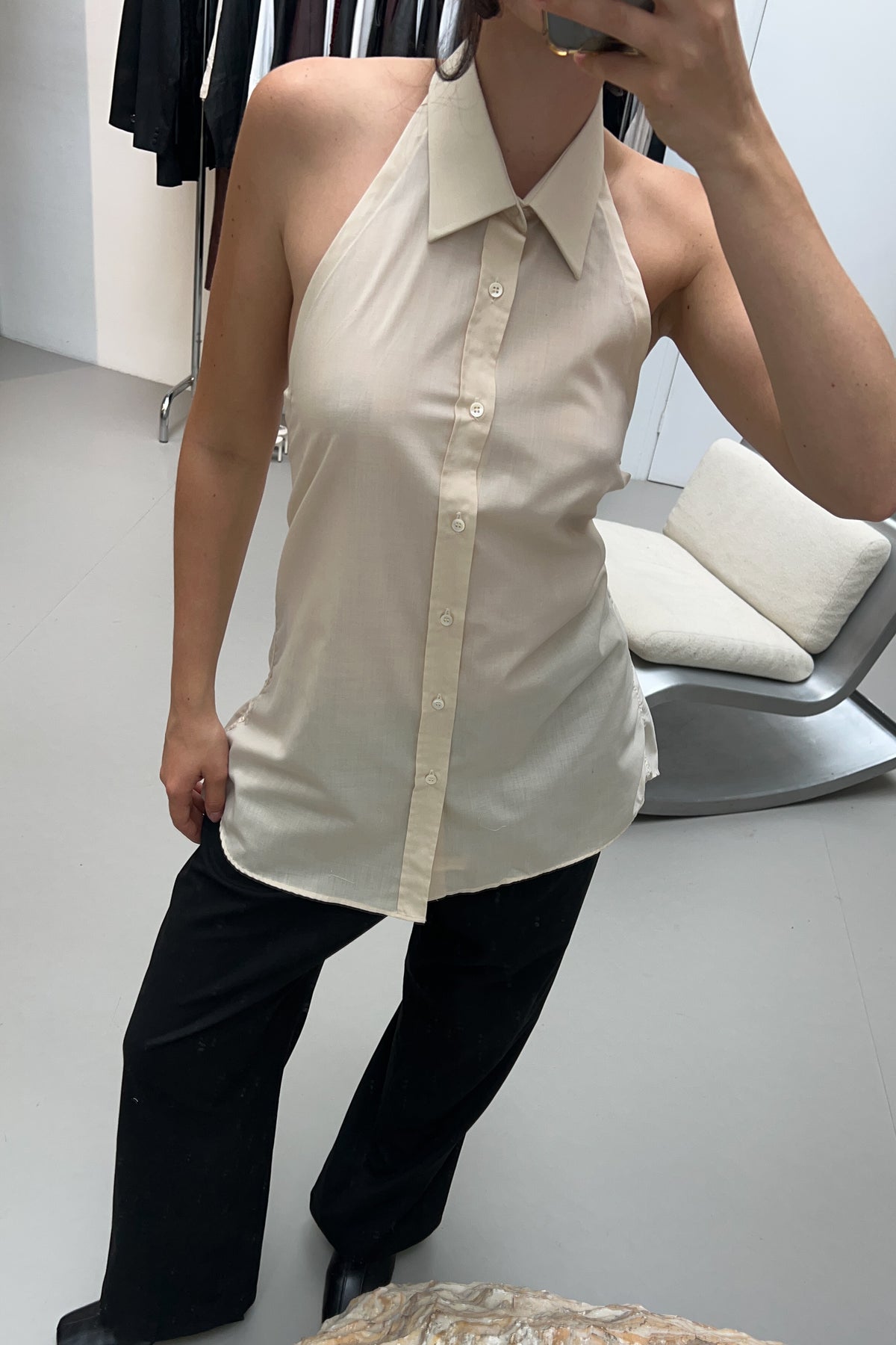 UPCYCLED SHIRT TOP CREAM (ONE)