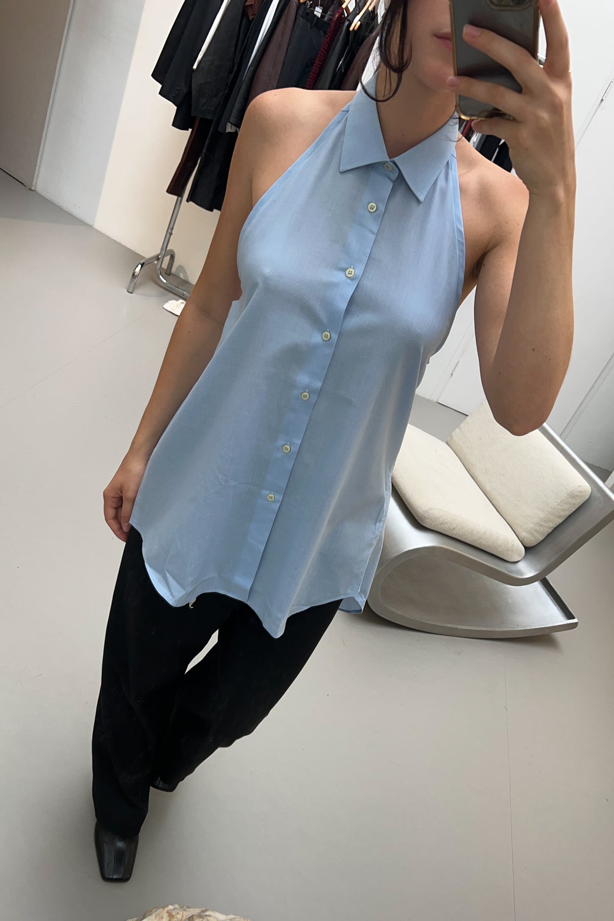 UPCYCLED SHIRT TOP BLUE (ONE)