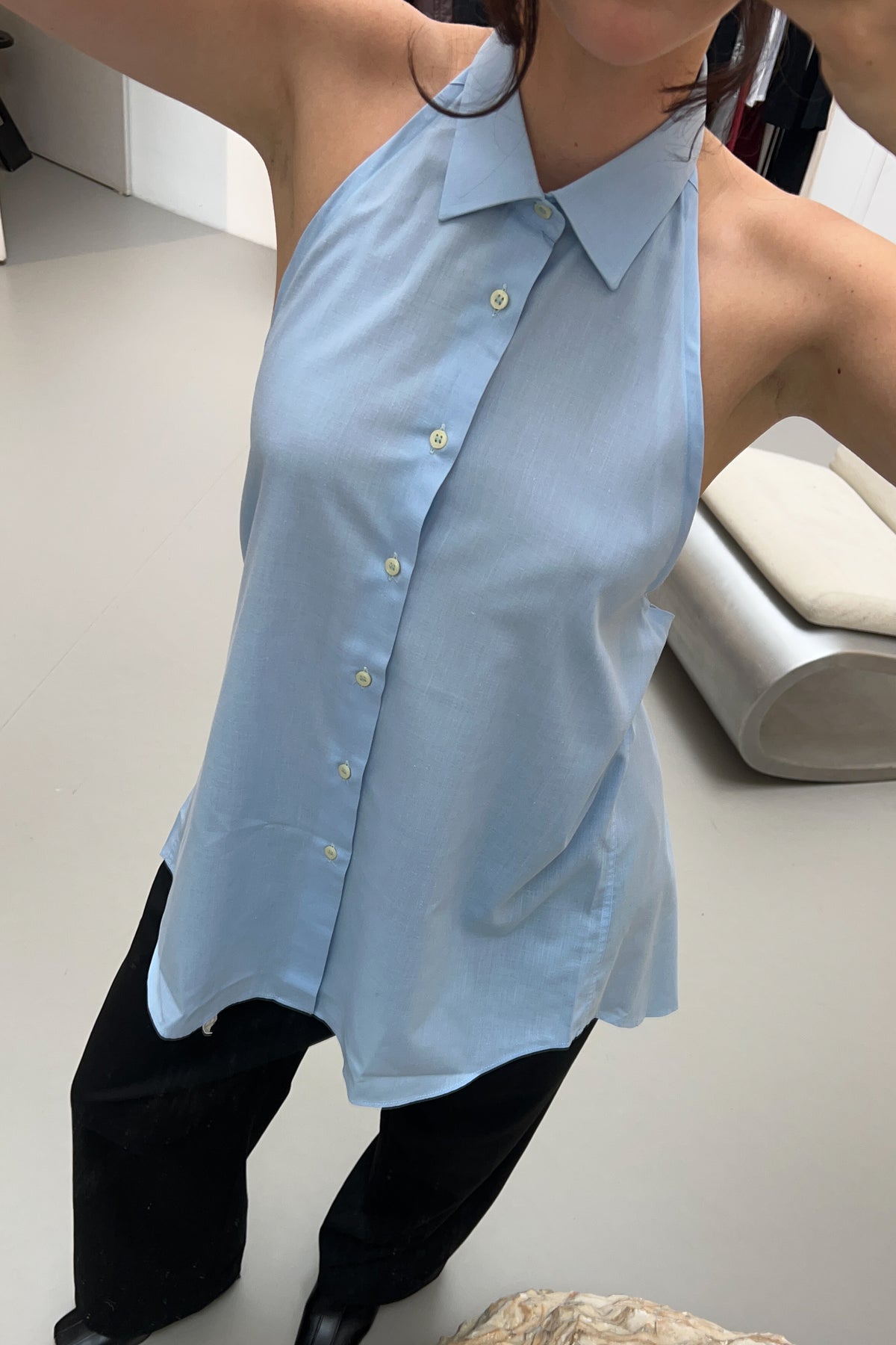UPCYCLED SHIRT TOP BLUE (ONE)