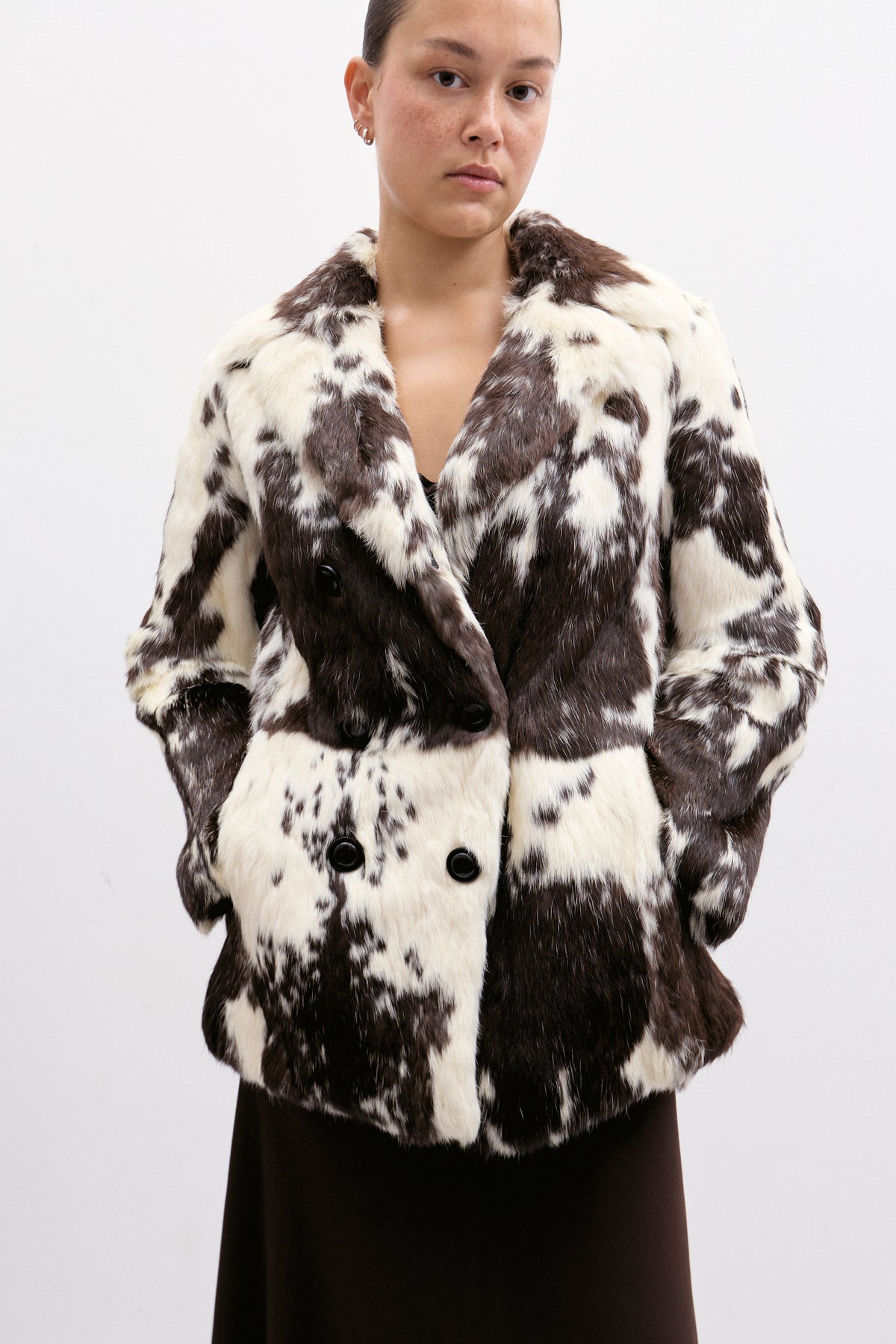 THE BROWN &amp; CREAM FUR JACKET (S/M) - ENSO Vintage
