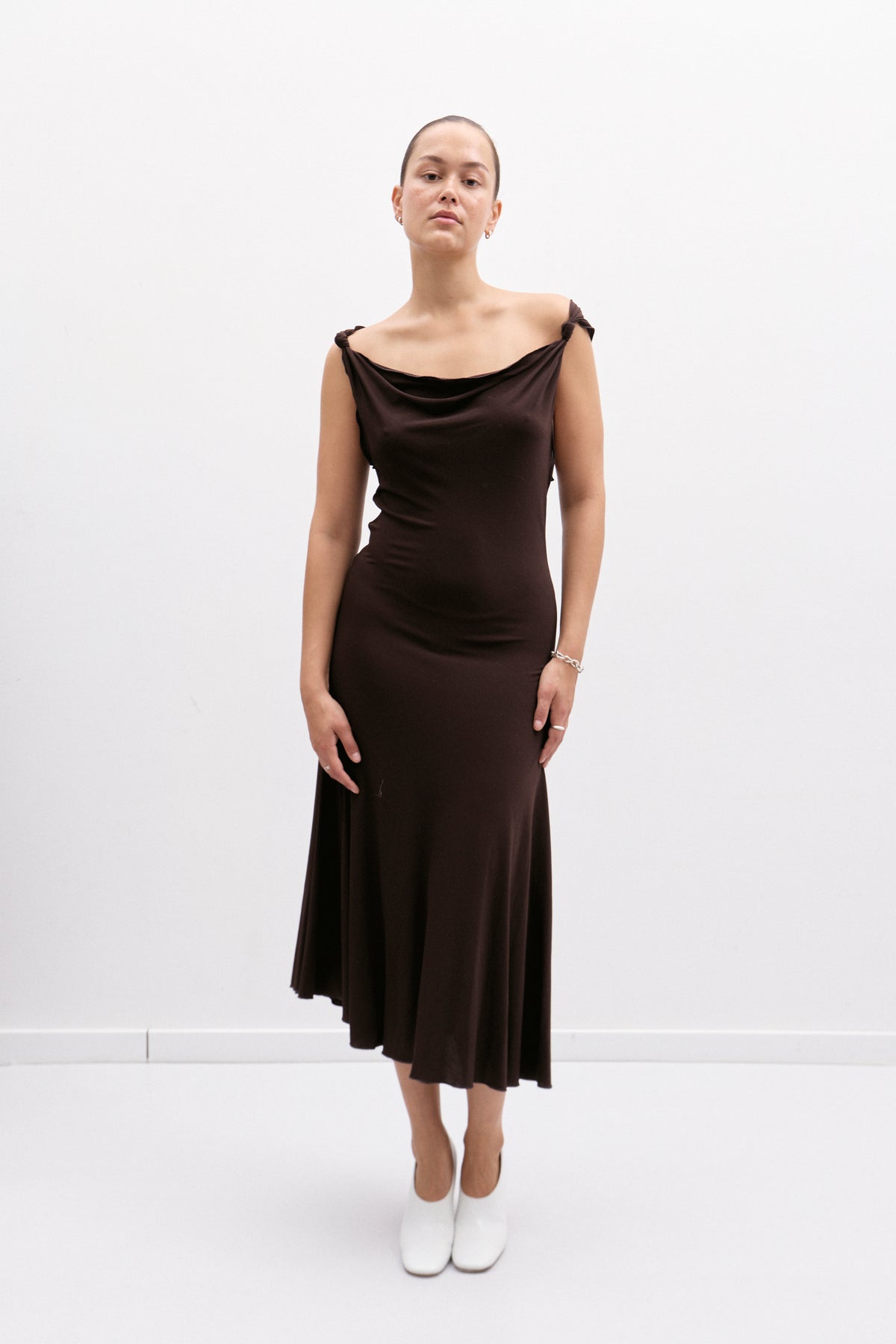 THE BROWN DRAPED DRESS (S/M) - ENSO Vintage
