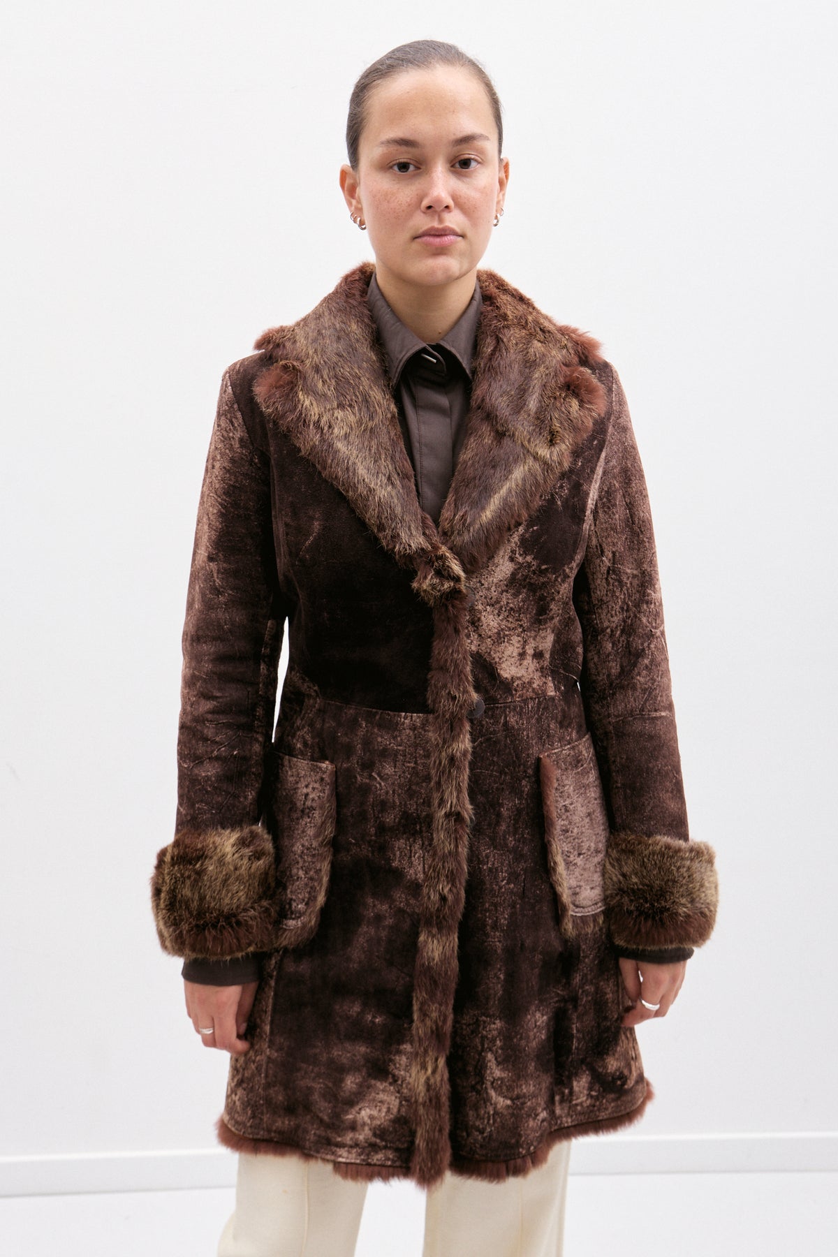 THE BROWN FUR-TRIM COAT (XS/S) - ENSO Vintage