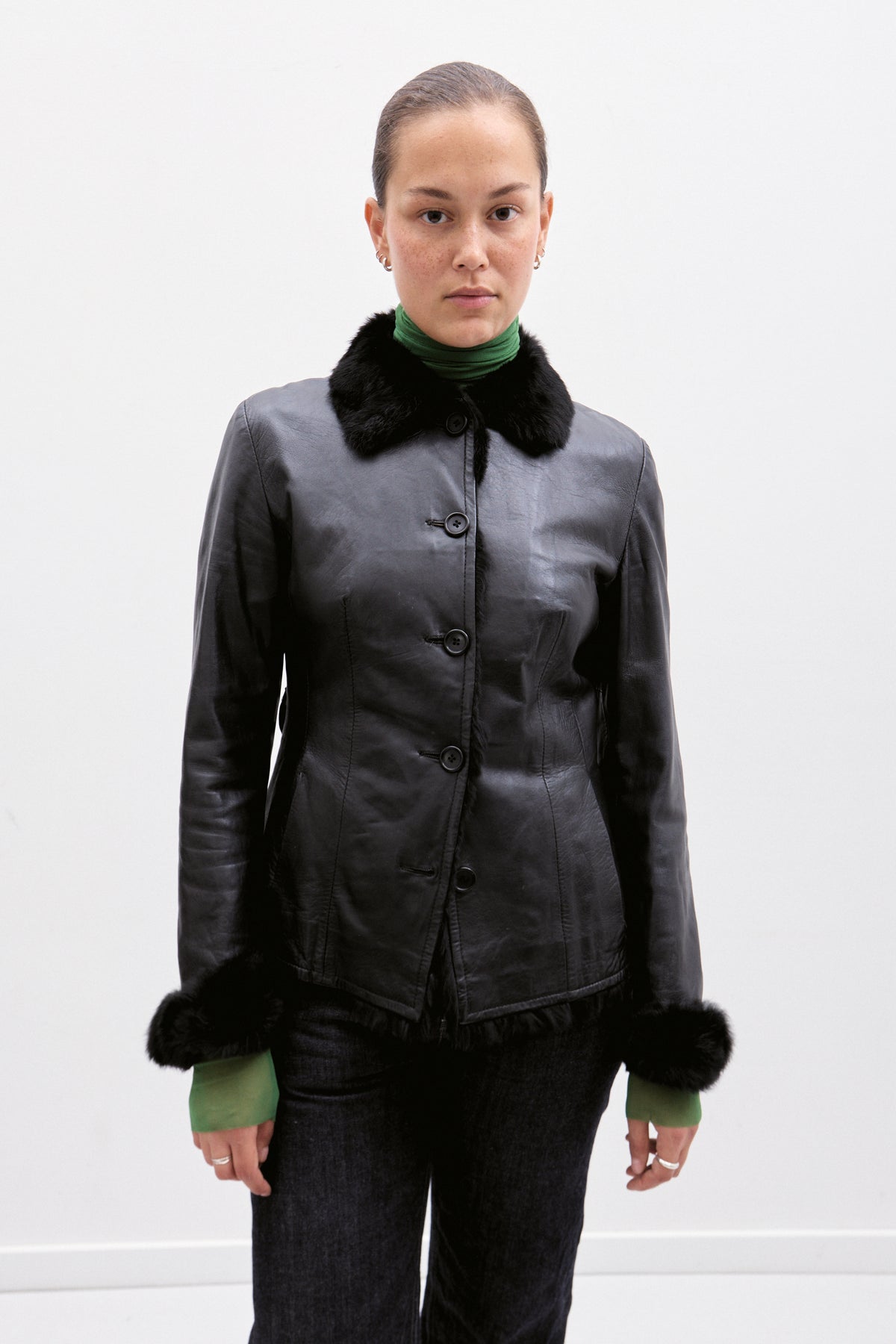 THE FUR-TRIM LEATHER JACKET (XS/S) - ENSO Vintage
