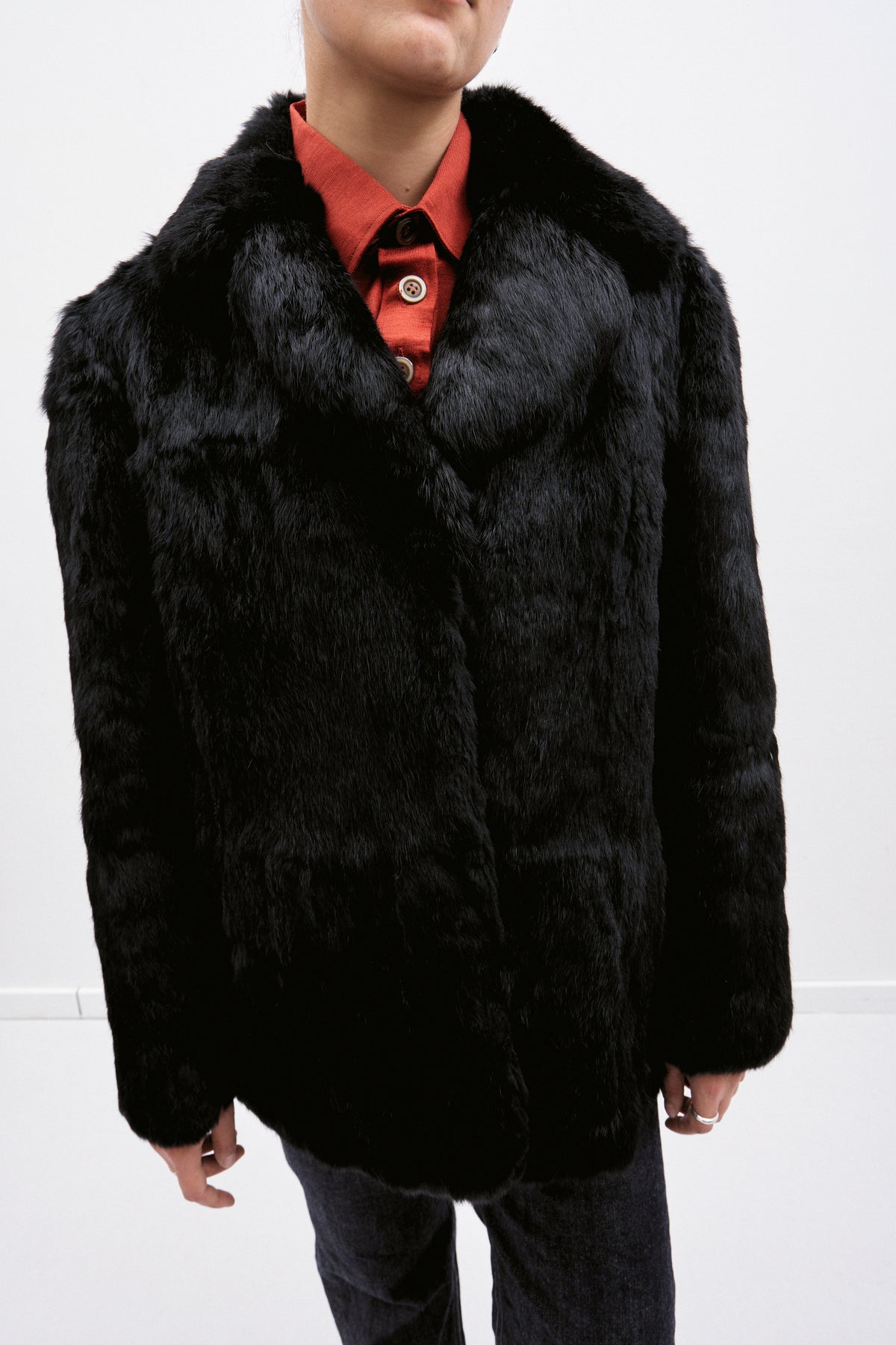 THE BLACK FUR JACKET (M/L) - ENSO Vintage