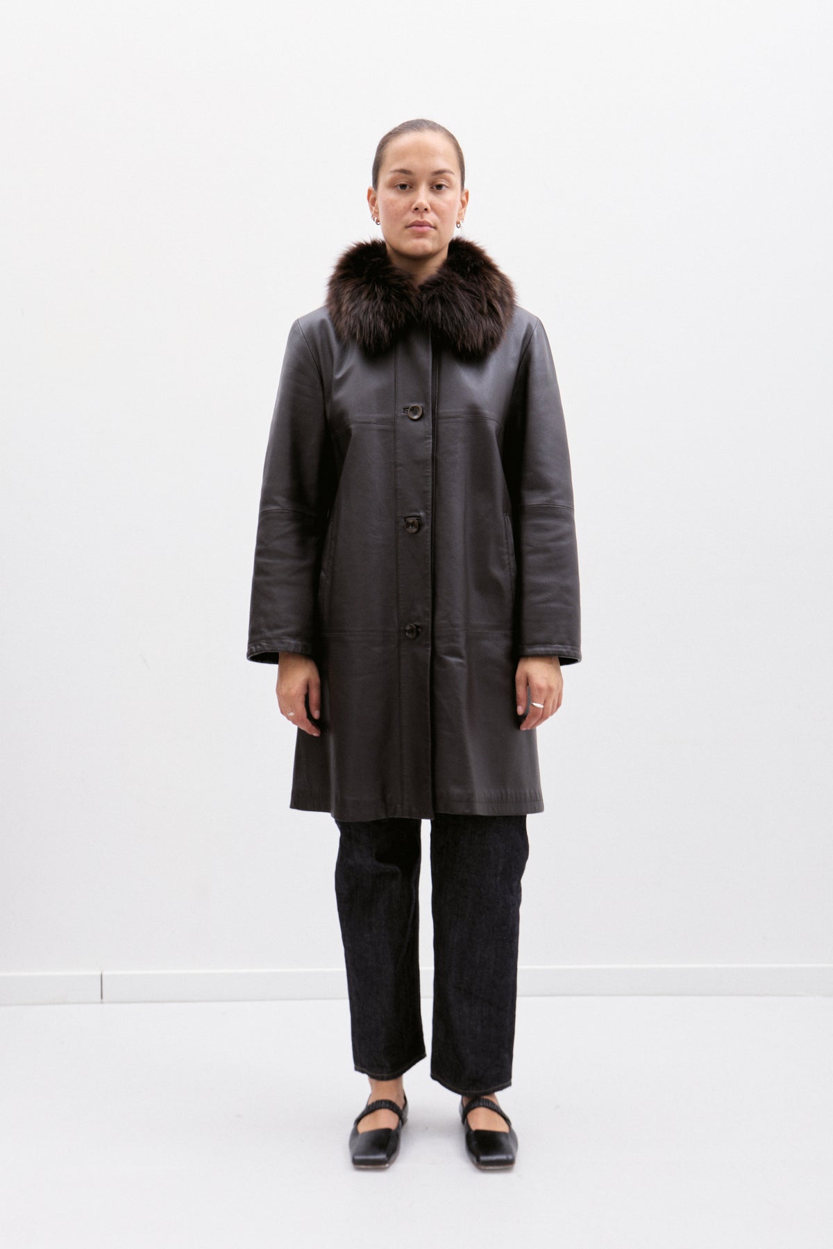 THE FUR COLLAR LEATHER COAT (S/M) - ENSO Vintage