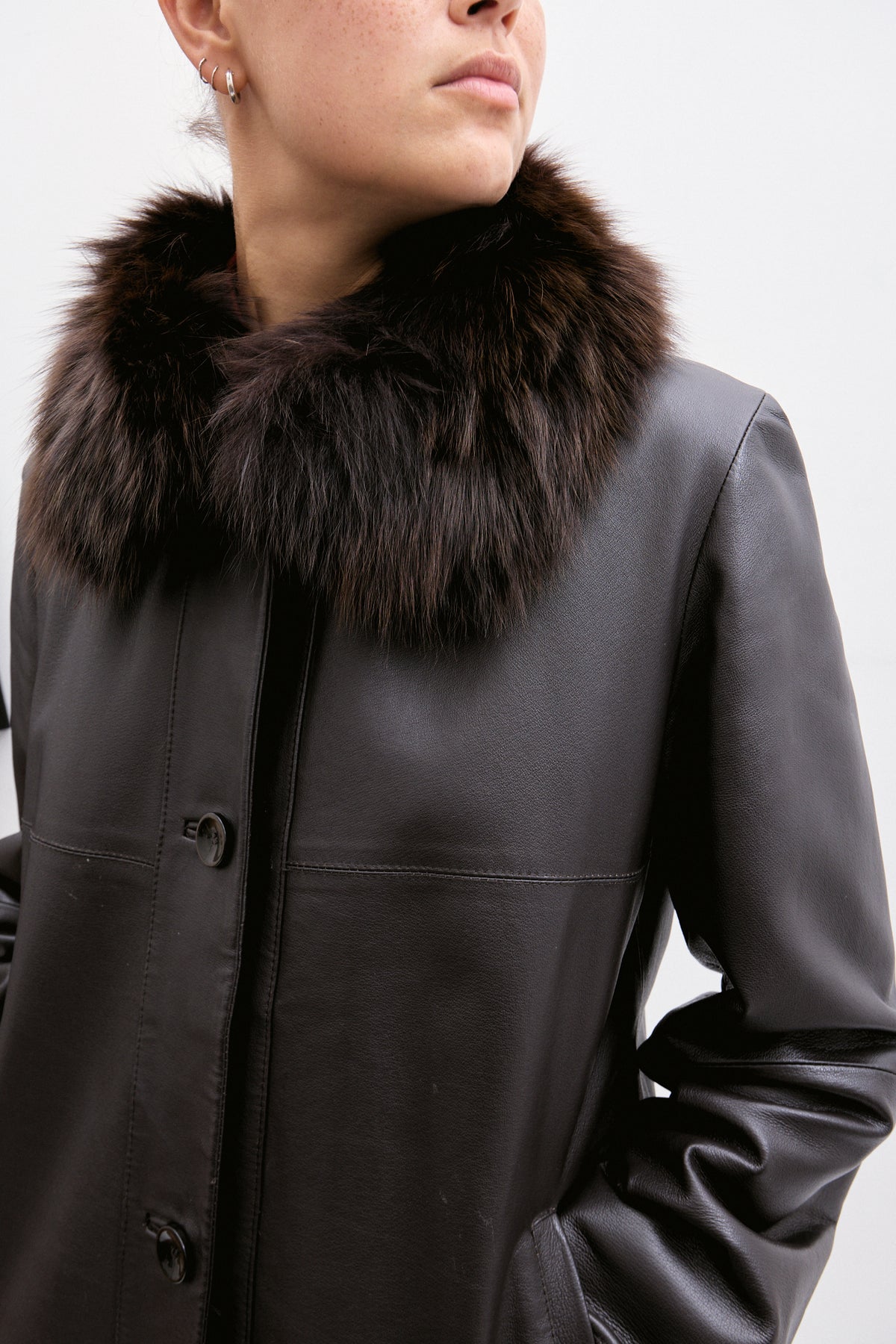 THE FUR COLLAR LEATHER COAT (S/M) - ENSO Vintage