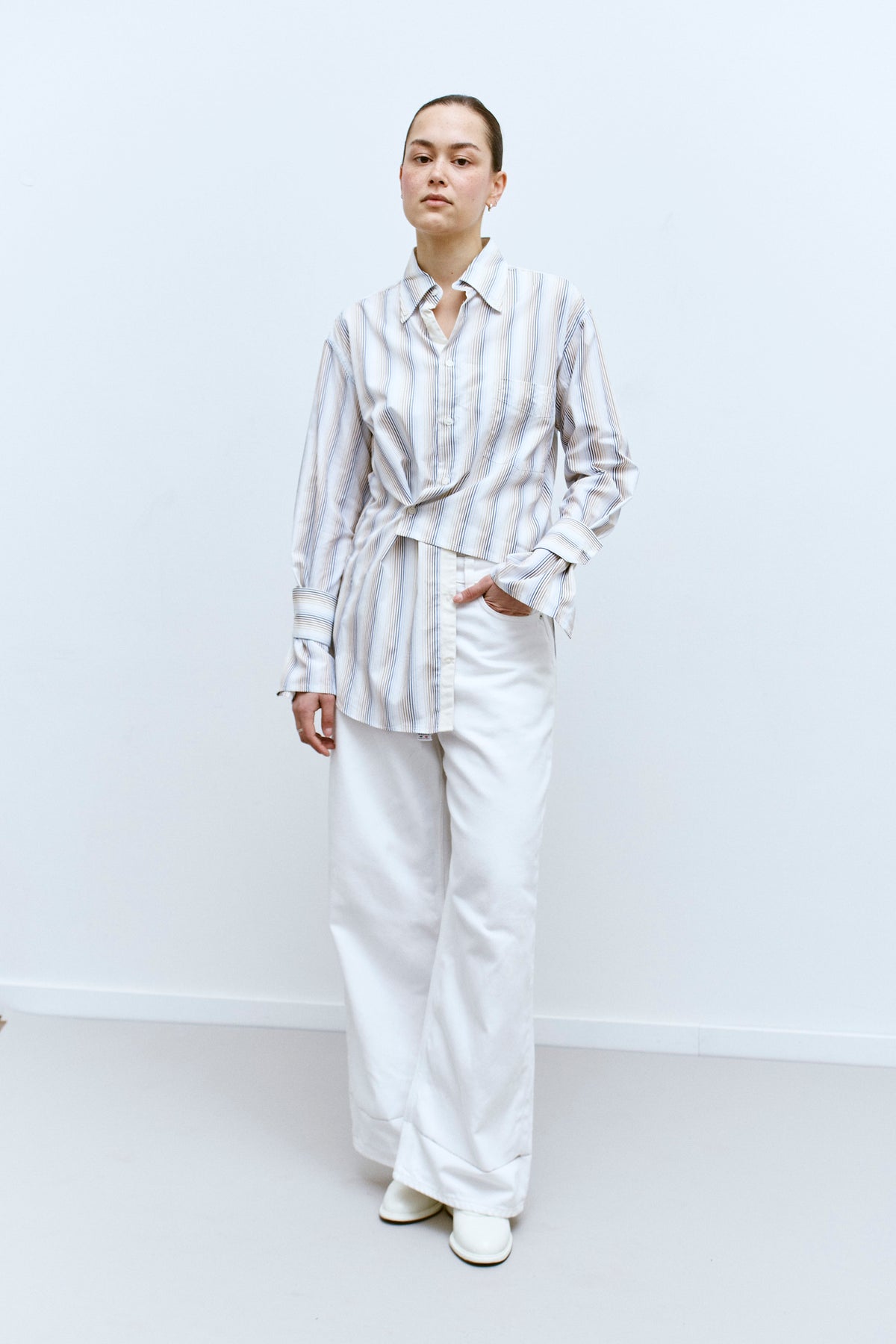 UPCYCLED WRAP CUFF SHIRT - STRIPES (XS/S) - ENSO Vintage