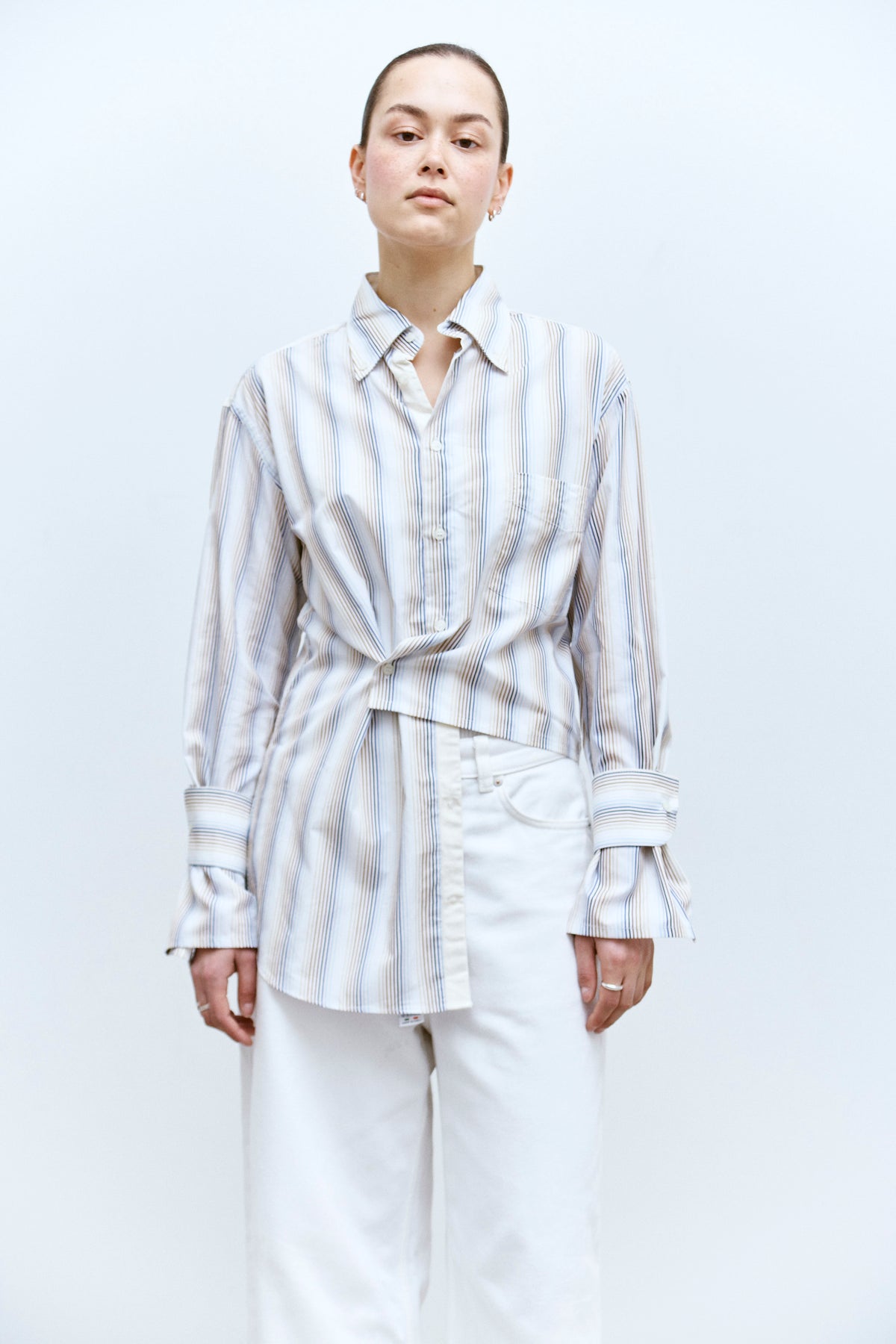 UPCYCLED WRAP CUFF SHIRT - STRIPES (XS/S) - ENSO Vintage