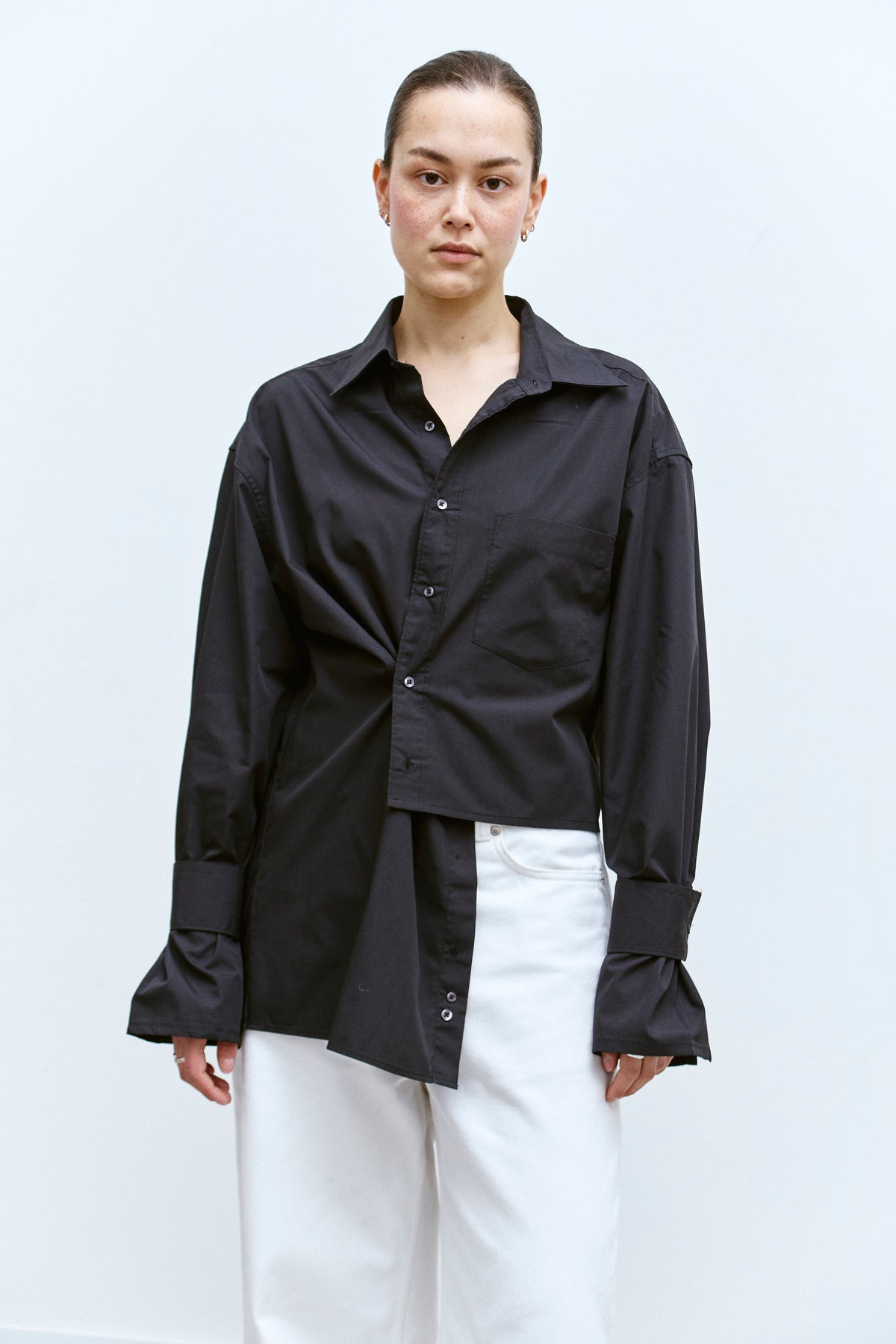 UPCYCLED WRAP CUFF SHIRT - BLACK (M/L) - ENSO Vintage