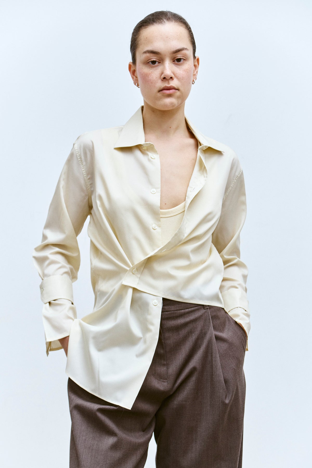 UPCYCLED WRAP CUFF SHIRT - BUTTER YELLOW (XS/S) - ENSO Vintage