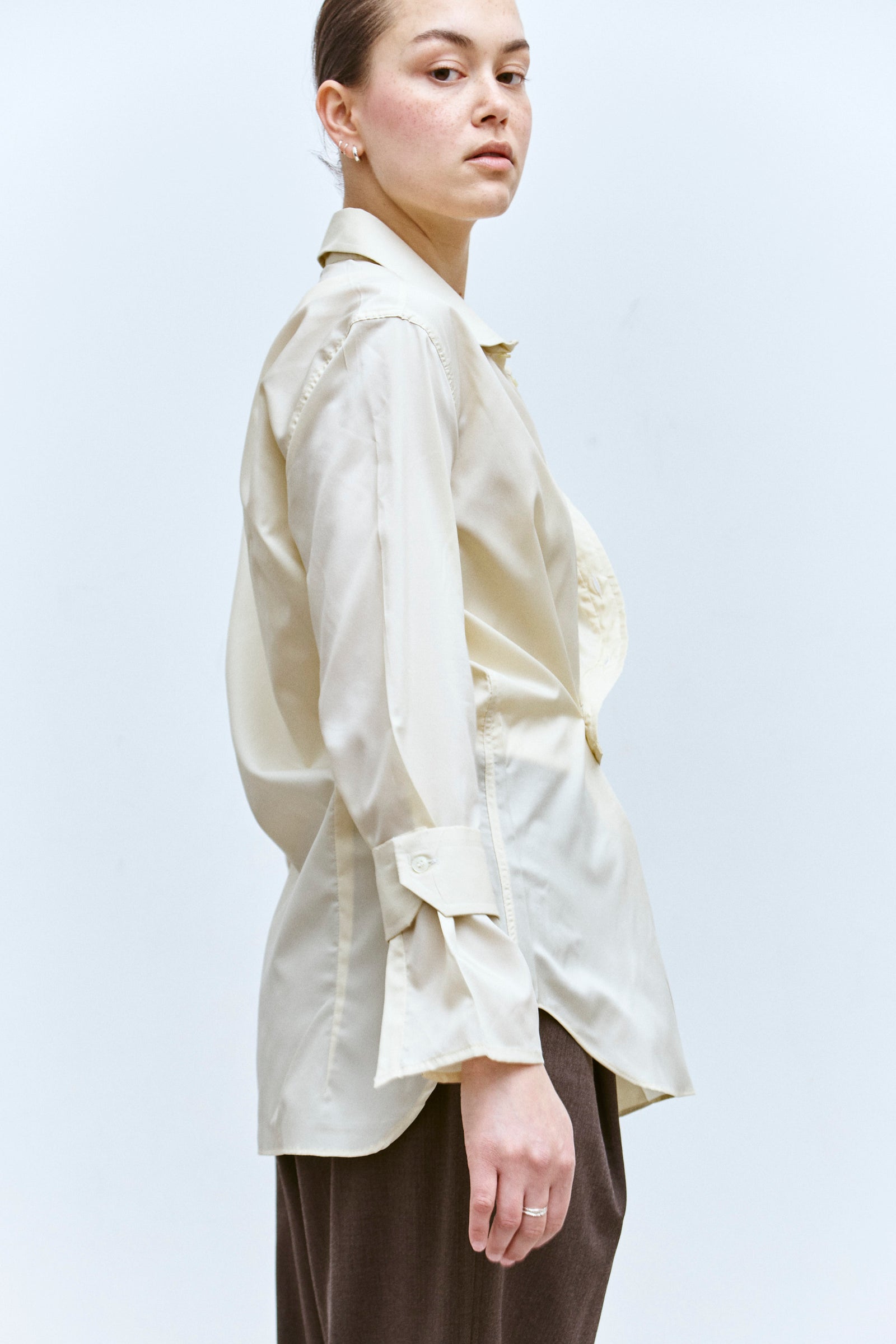 UPCYCLED WRAP CUFF SHIRT - BUTTER YELLOW (XS/S) - ENSO Vintage