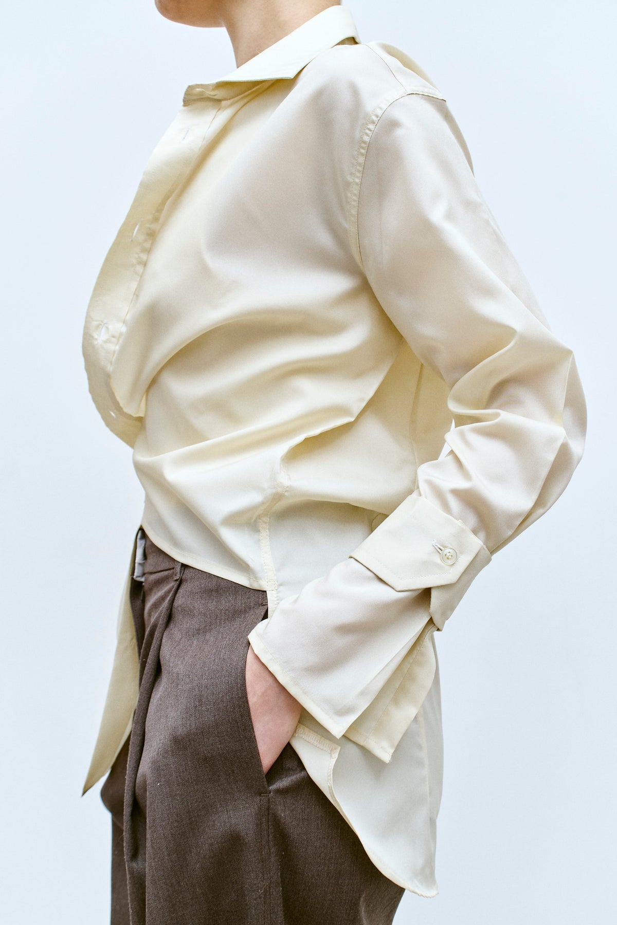 UPCYCLED WRAP CUFF SHIRT - BUTTER YELLOW (XS/S) - ENSO Vintage