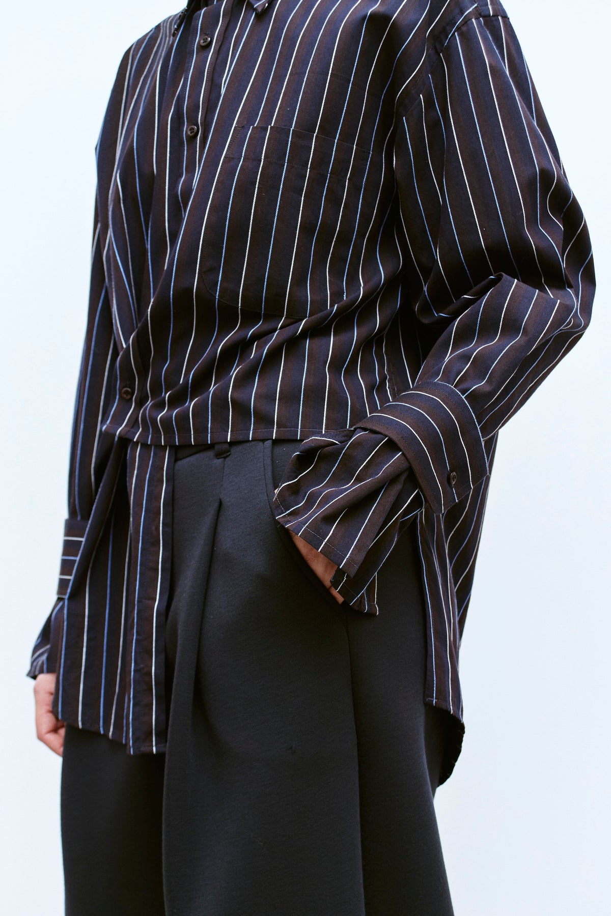 UPCYCLED WRAP CUFF SHIRT - NAVY STRIPE (S/M) - ENSO Vintage