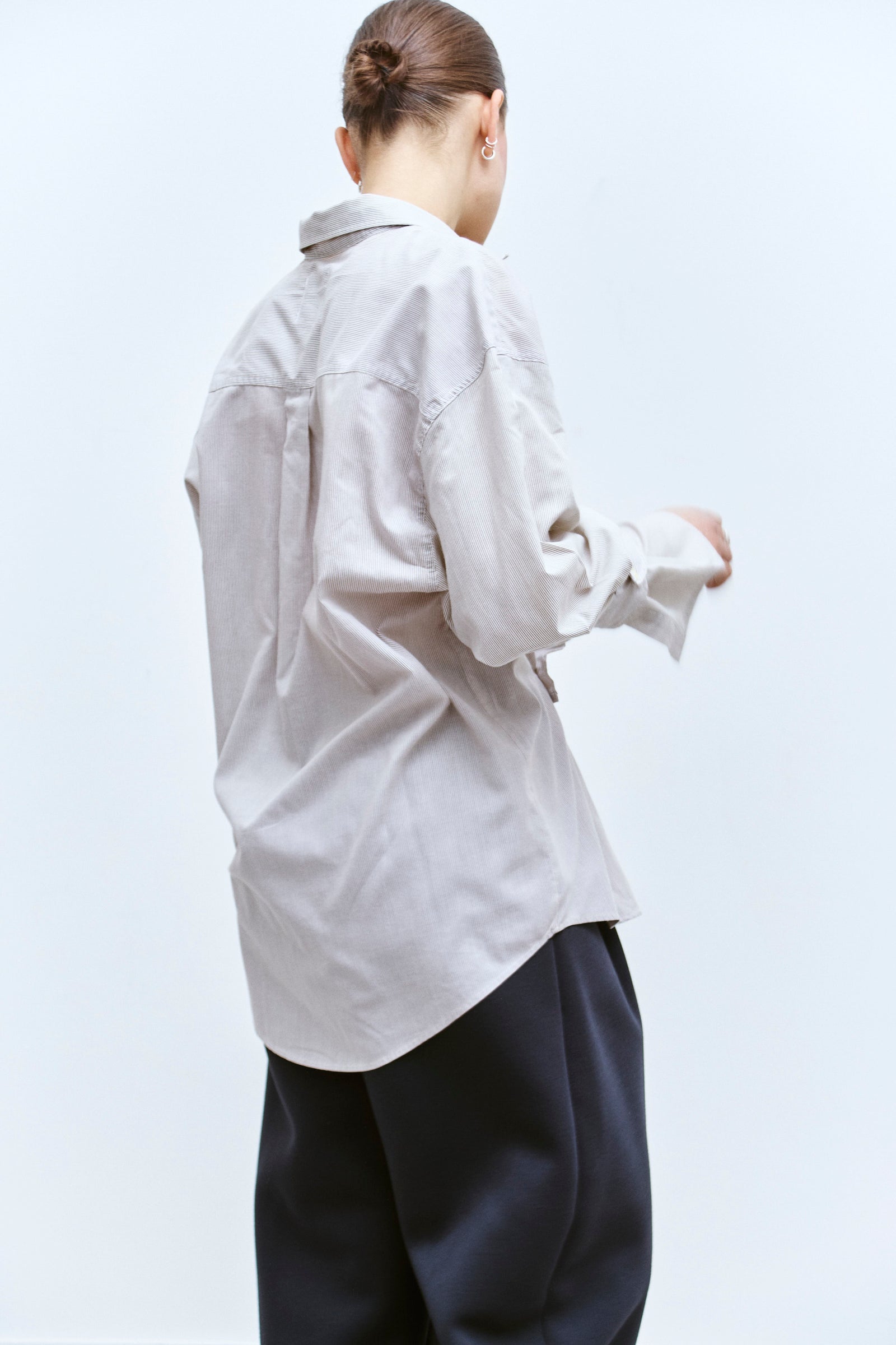 UPCYCLED WRAP CUFF SHIRT - BROWN STRIPE (S/M) - ENSO Vintage