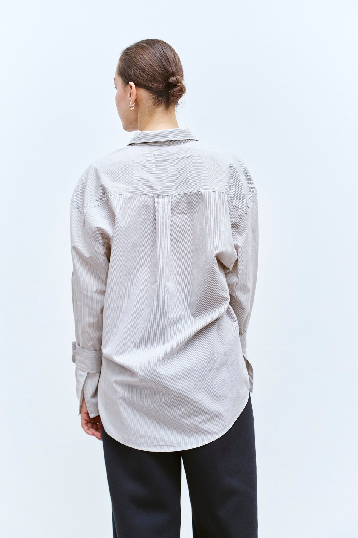 UPCYCLED WRAP CUFF SHIRT - BROWN STRIPE (S/M) - ENSO Vintage