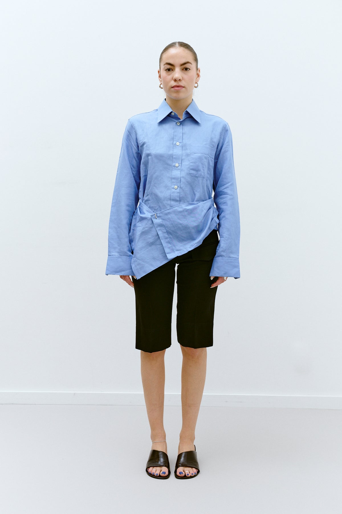 UPCYCLED PLEAT SHIRT - POWDER BLUE (S/M) - ENSO Vintage