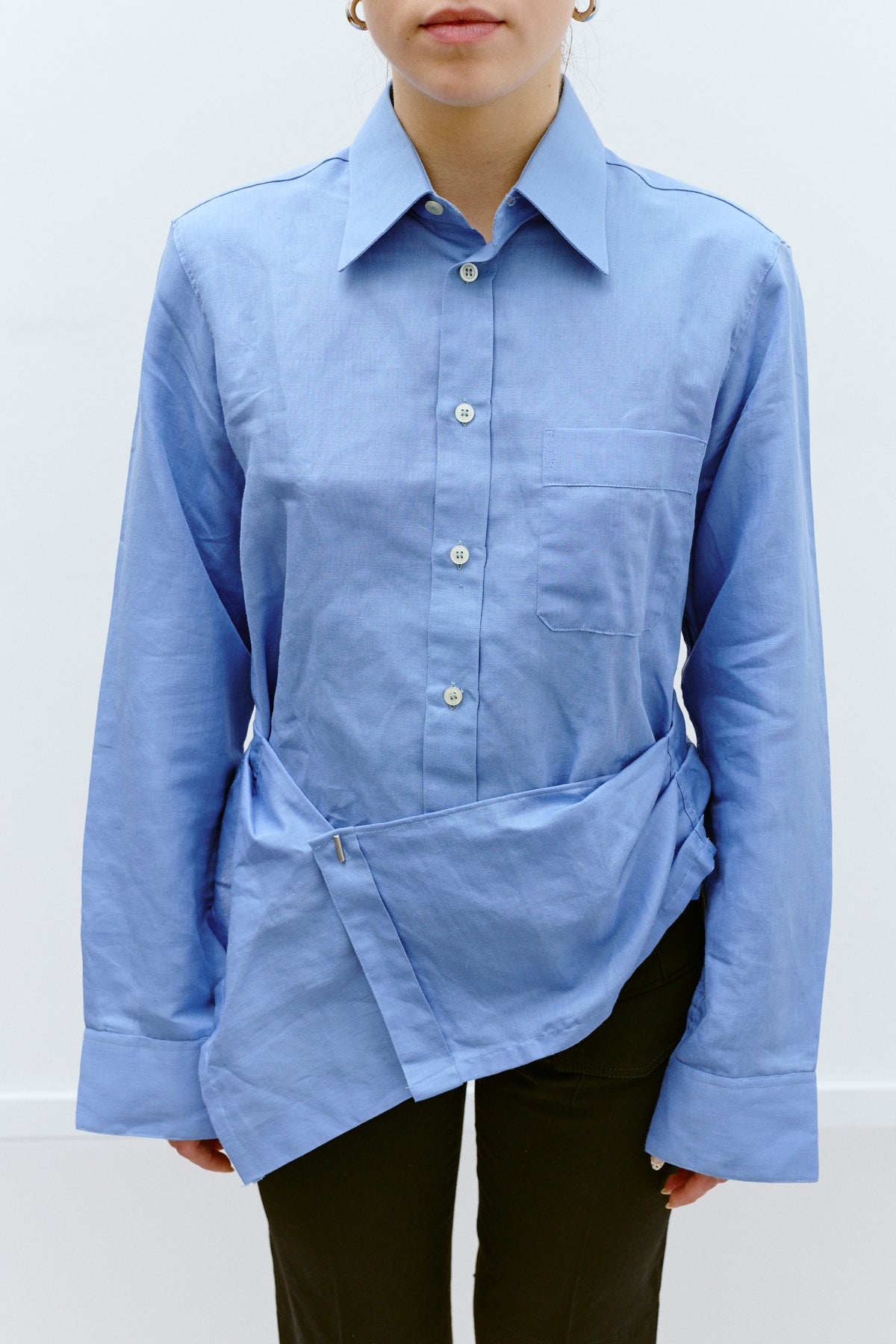 UPCYCLED PLEAT SHIRT - POWDER BLUE (S/M) - ENSO Vintage
