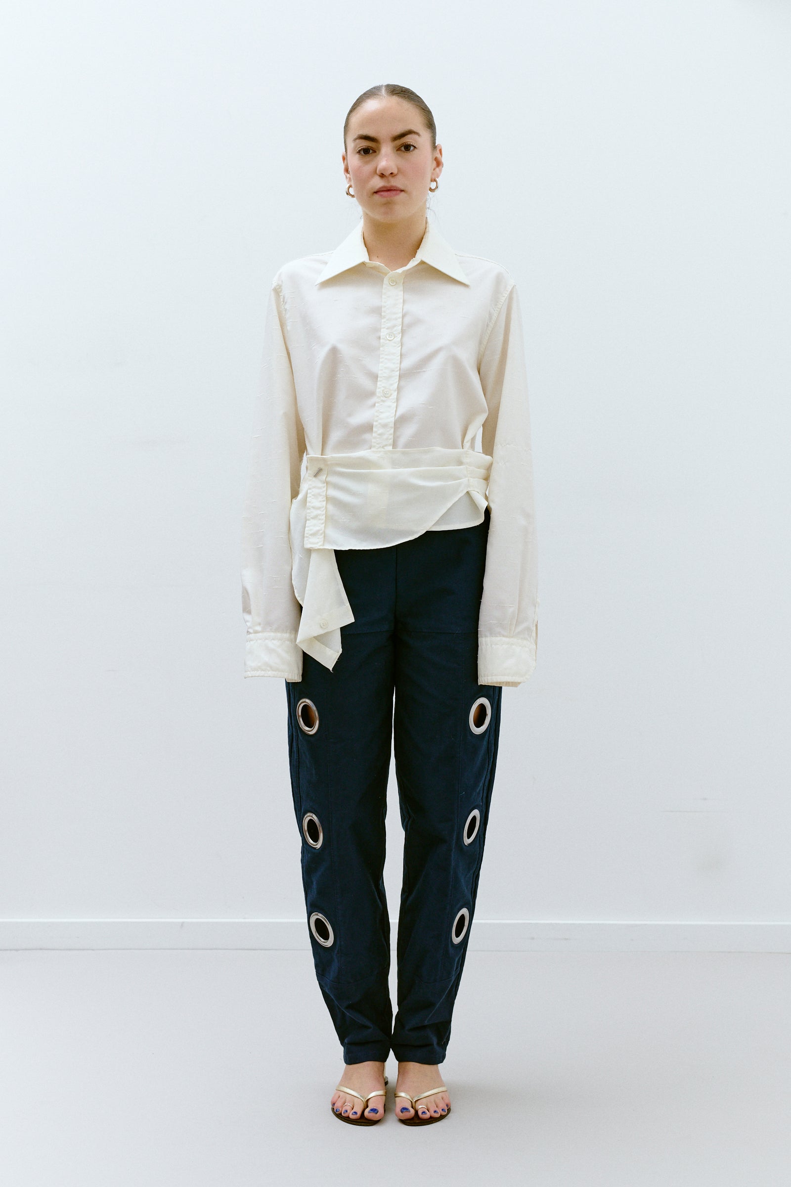 UPCYCLED PLEAT SHIRT - IVORY (S/M) - ENSO Vintage
