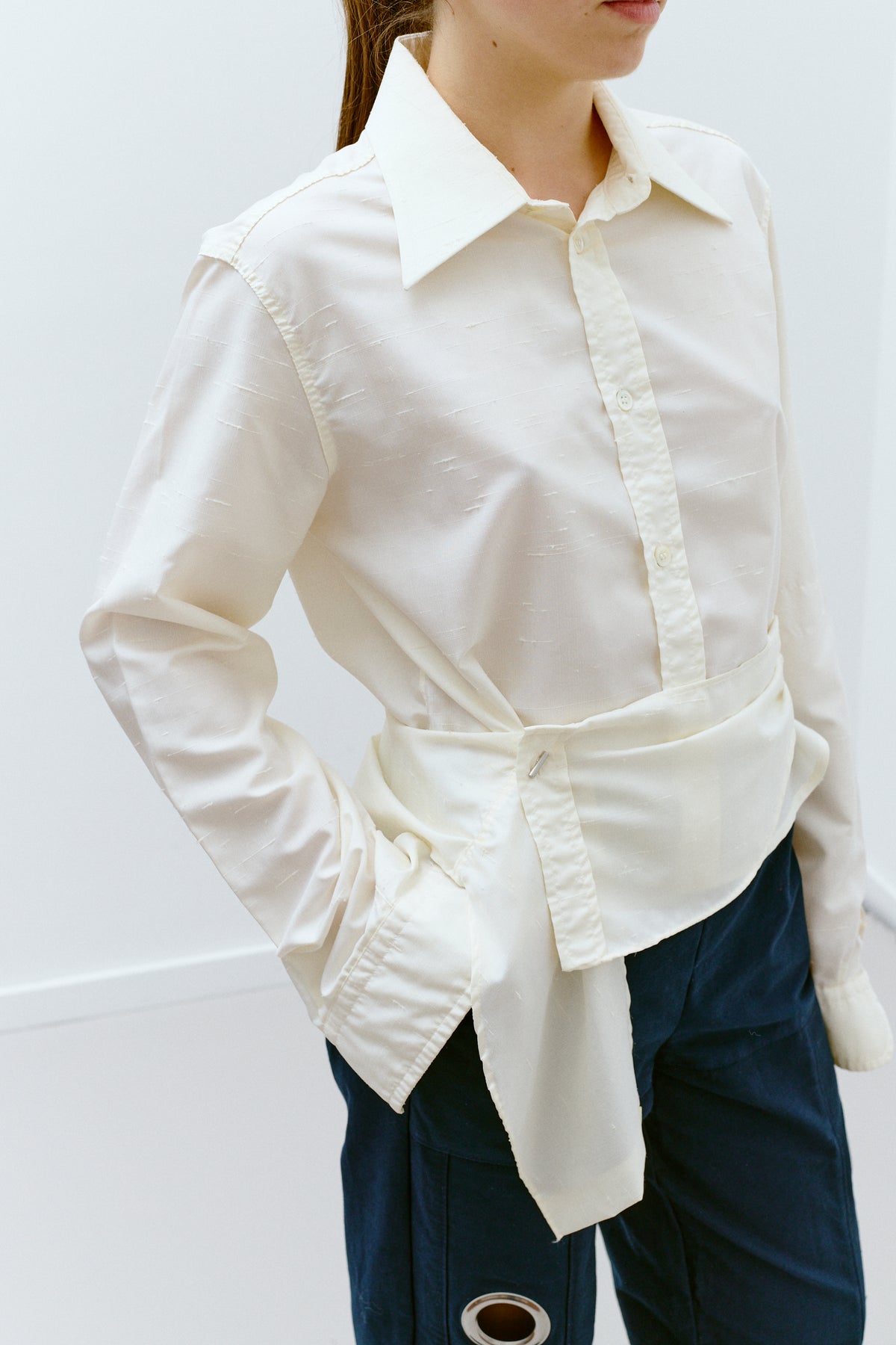 UPCYCLED PLEAT SHIRT - IVORY (S/M) - ENSO Vintage