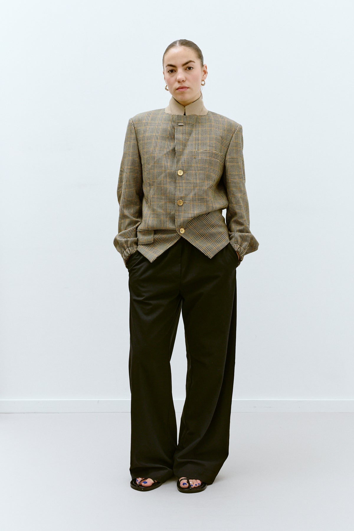 UPCYCLED BOMBER - CAMEL CHECKS (XS/S) - ENSO Vintage