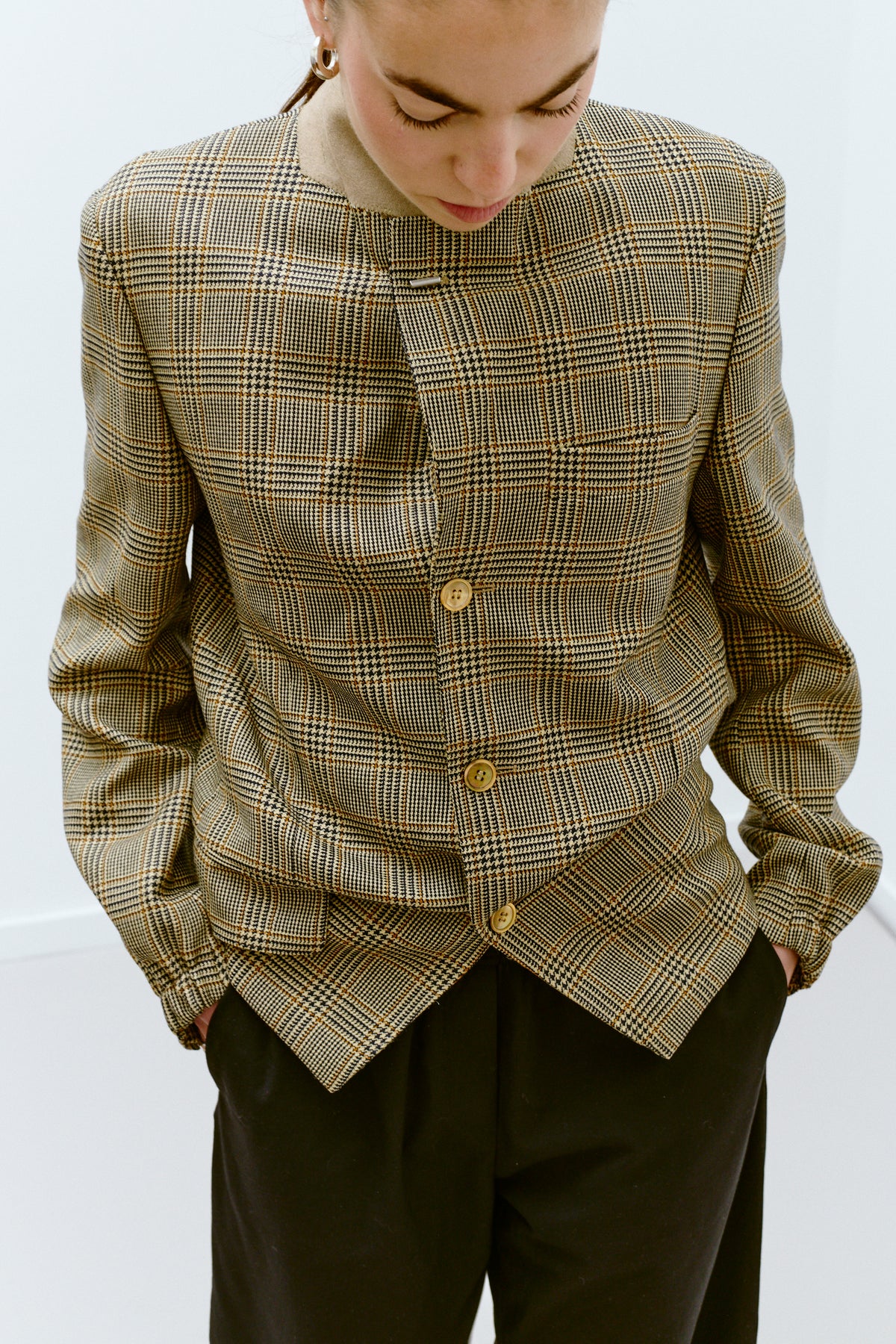 UPCYCLED BOMBER - CAMEL CHECKS (XS/S) - ENSO Vintage