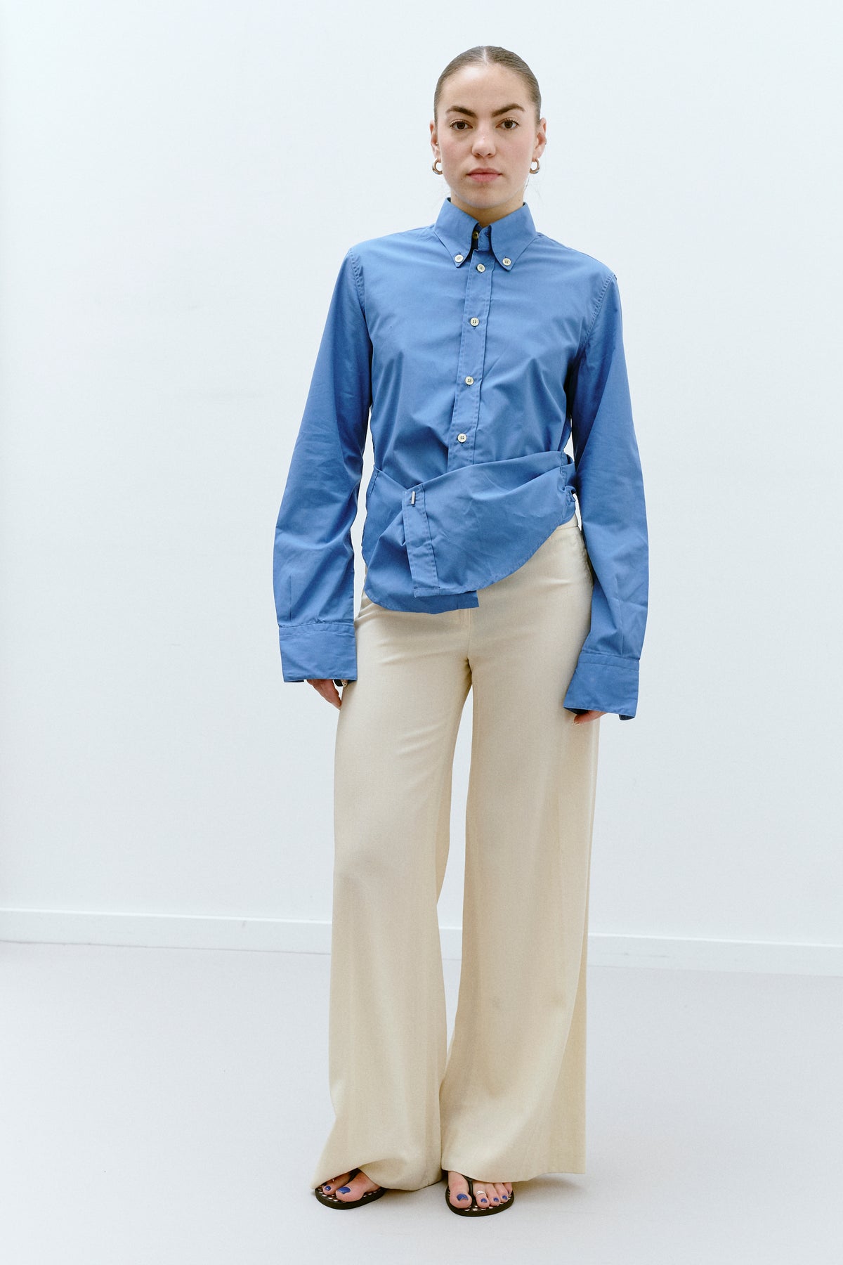UPCYCLED PLEAT SHIRT - STEEL BLUE (XS/S) - ENSO Vintage