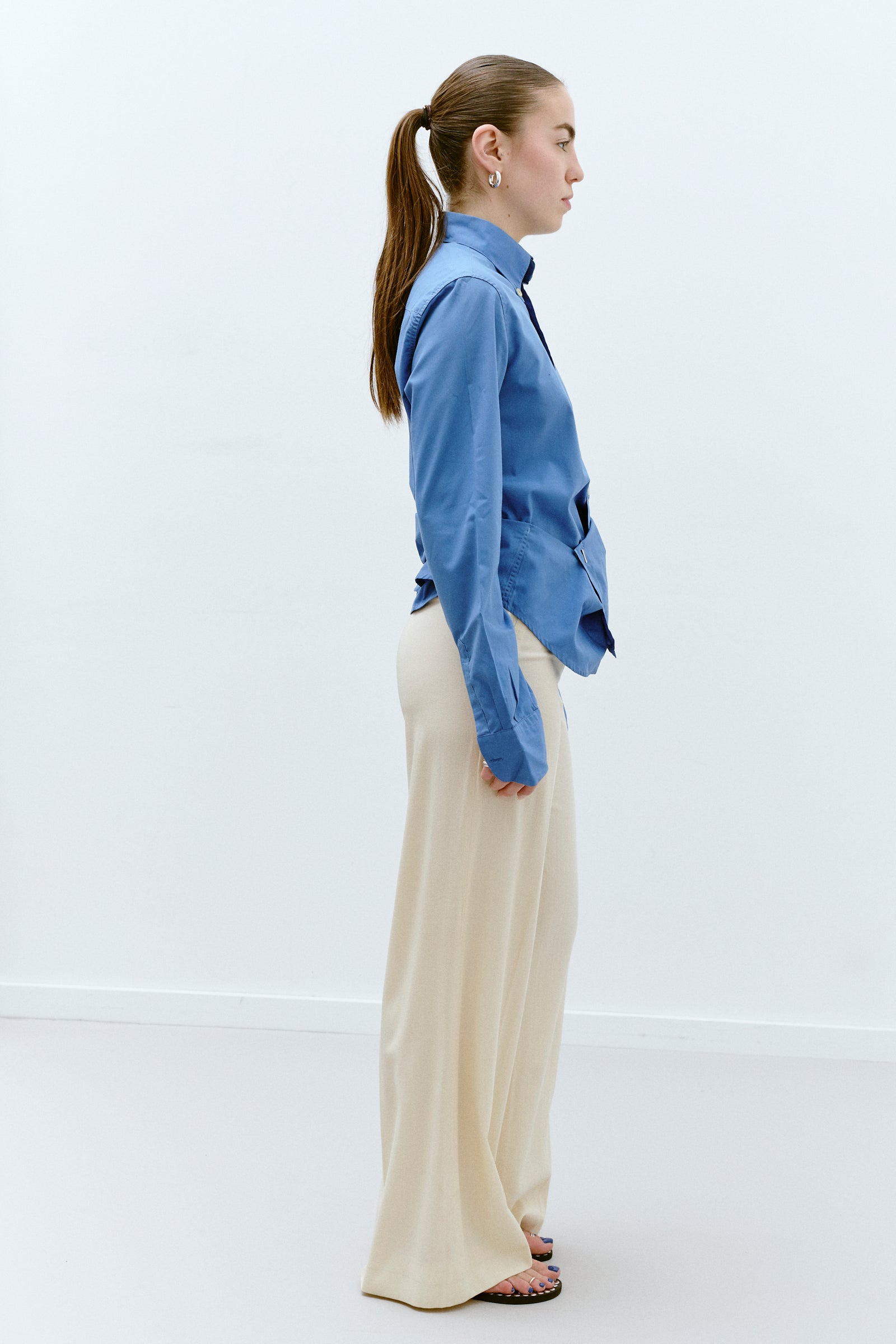 UPCYCLED PLEAT SHIRT - STEEL BLUE (XS/S) - ENSO Vintage