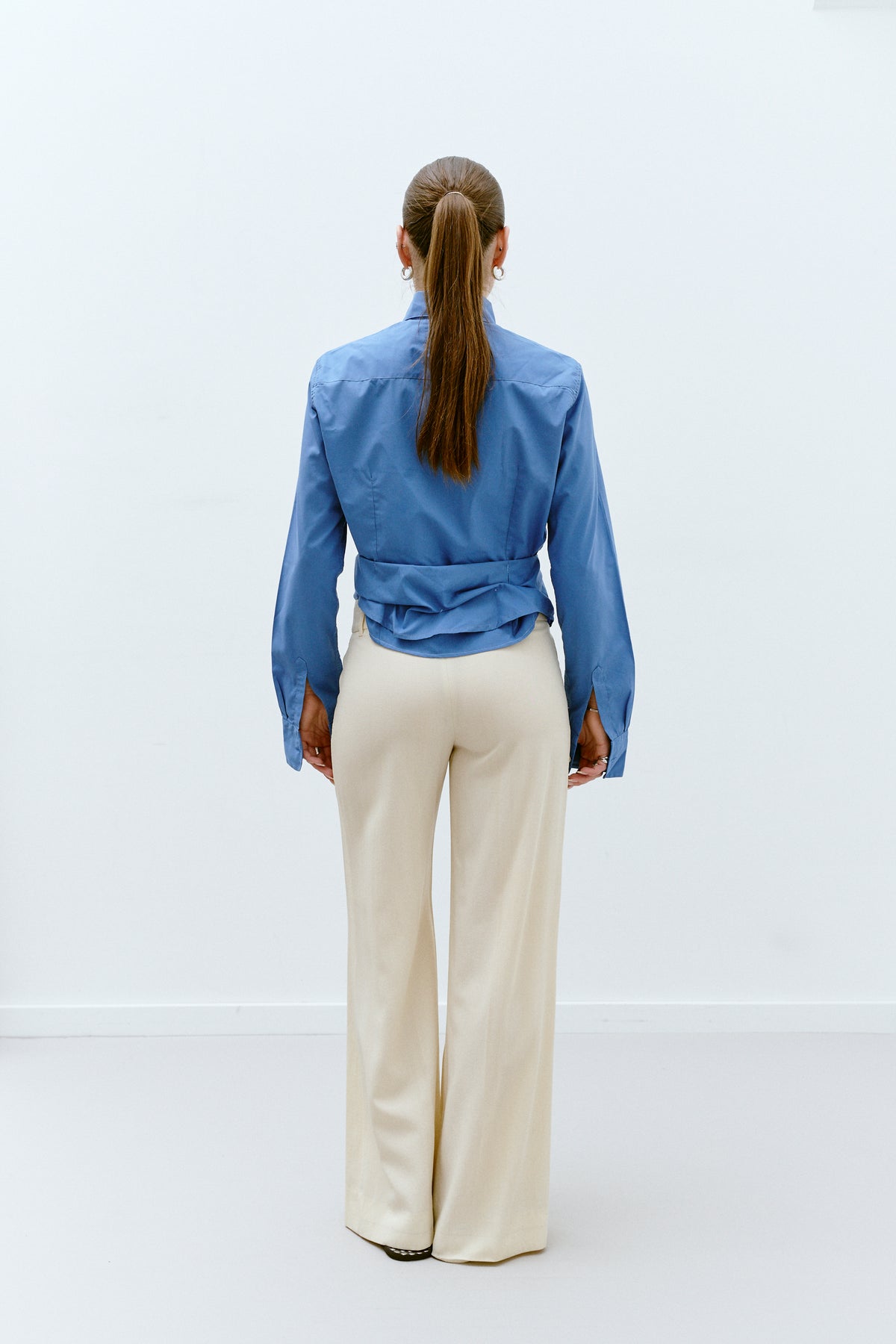 UPCYCLED PLEAT SHIRT - STEEL BLUE (XS/S) - ENSO Vintage