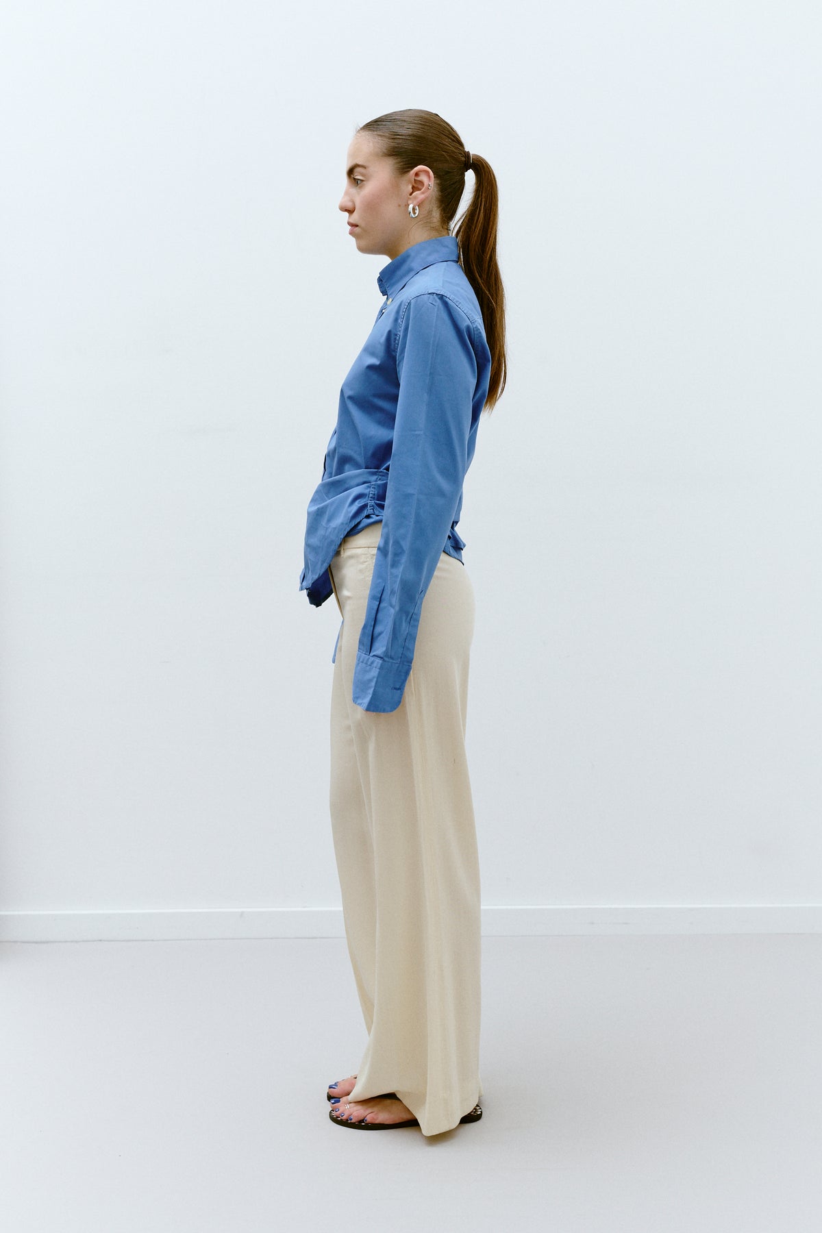 UPCYCLED PLEAT SHIRT - STEEL BLUE (XS/S) - ENSO Vintage