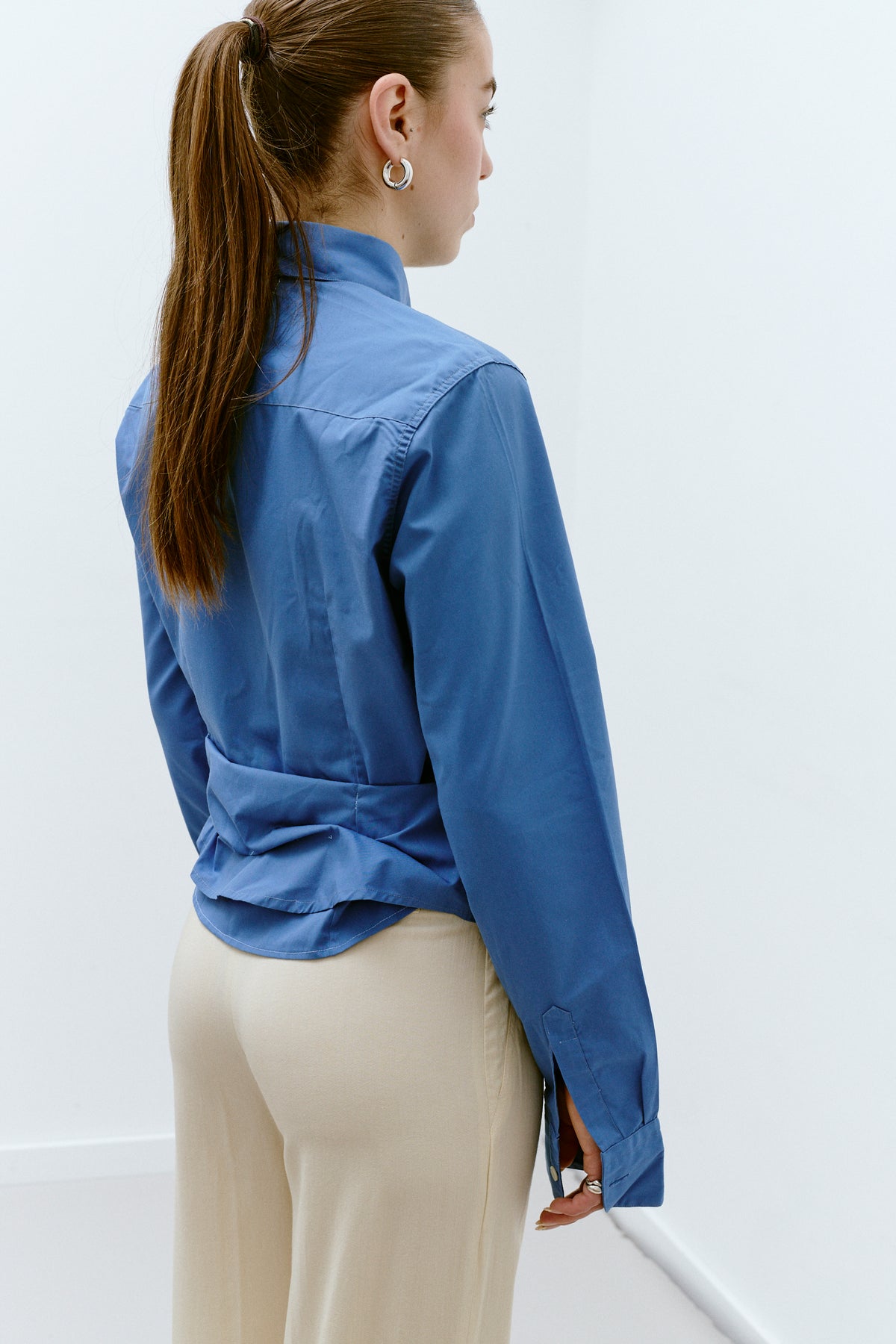 UPCYCLED PLEAT SHIRT - STEEL BLUE (XS/S) - ENSO Vintage