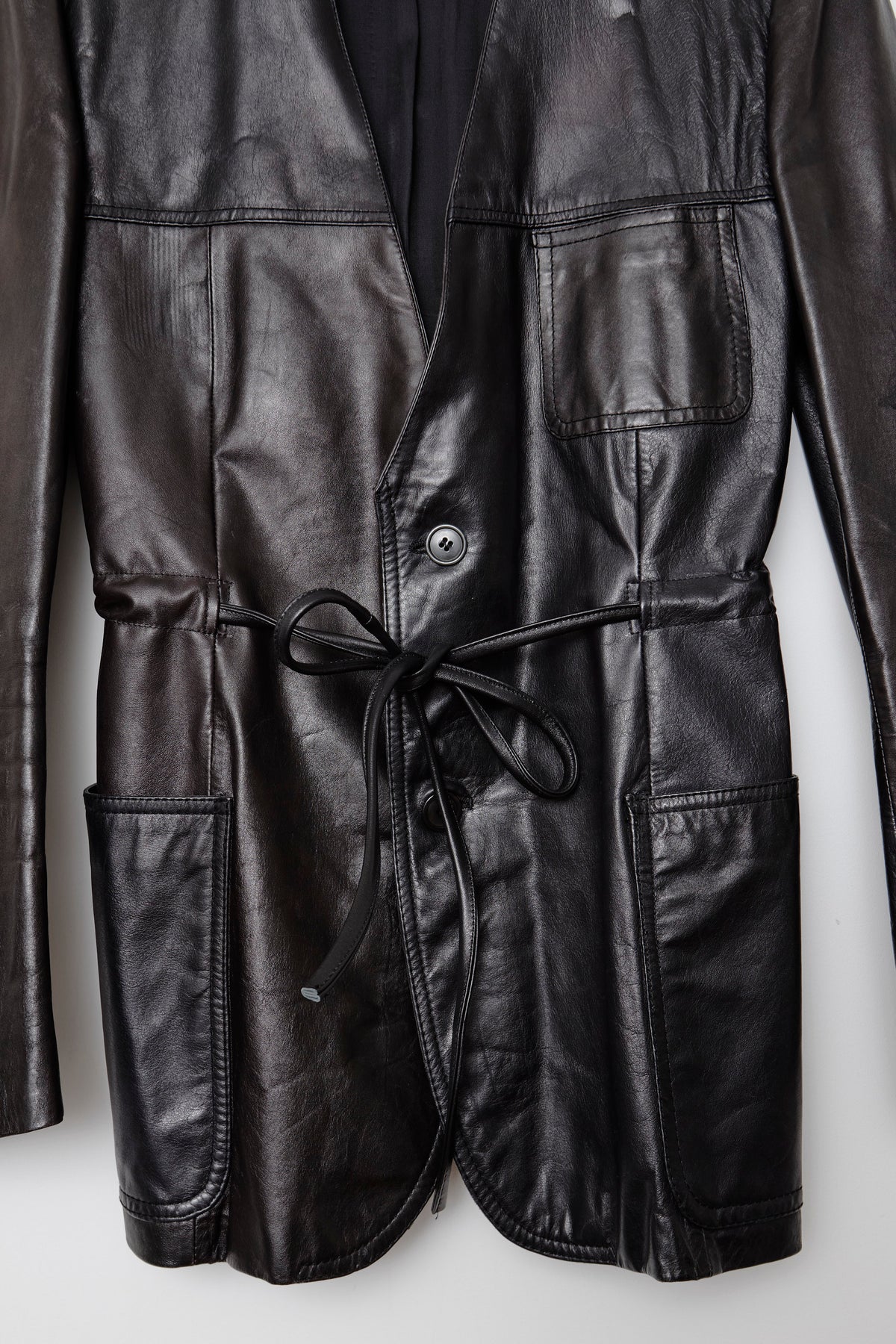 UPCYCLED SMOCK LEATHER BROWN/BLACK (S/M) - ENSO Vintage