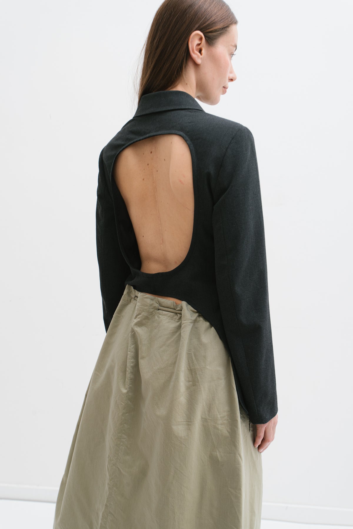 UPCYCLED OPEN BACK BLAZER GREY (S/M)