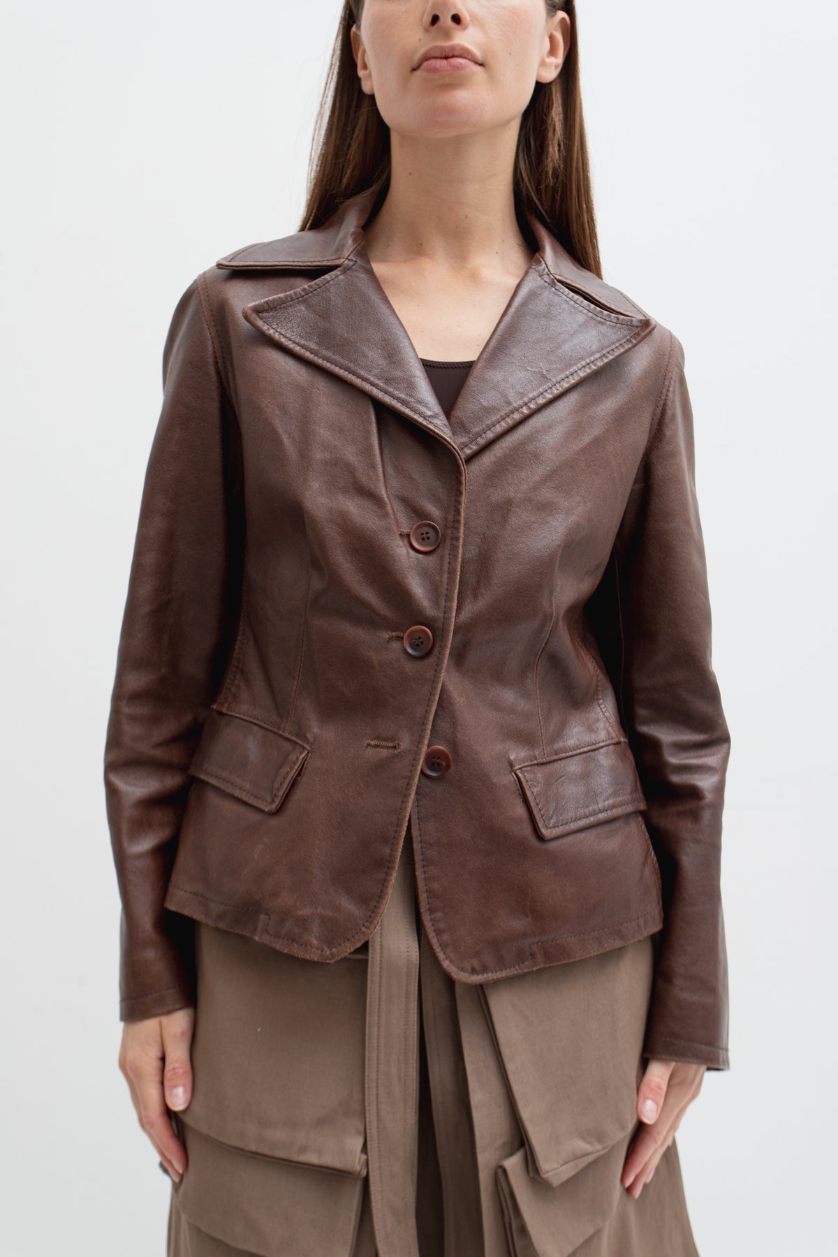 UPCYCLED OPEN BACK BLAZER BROWN