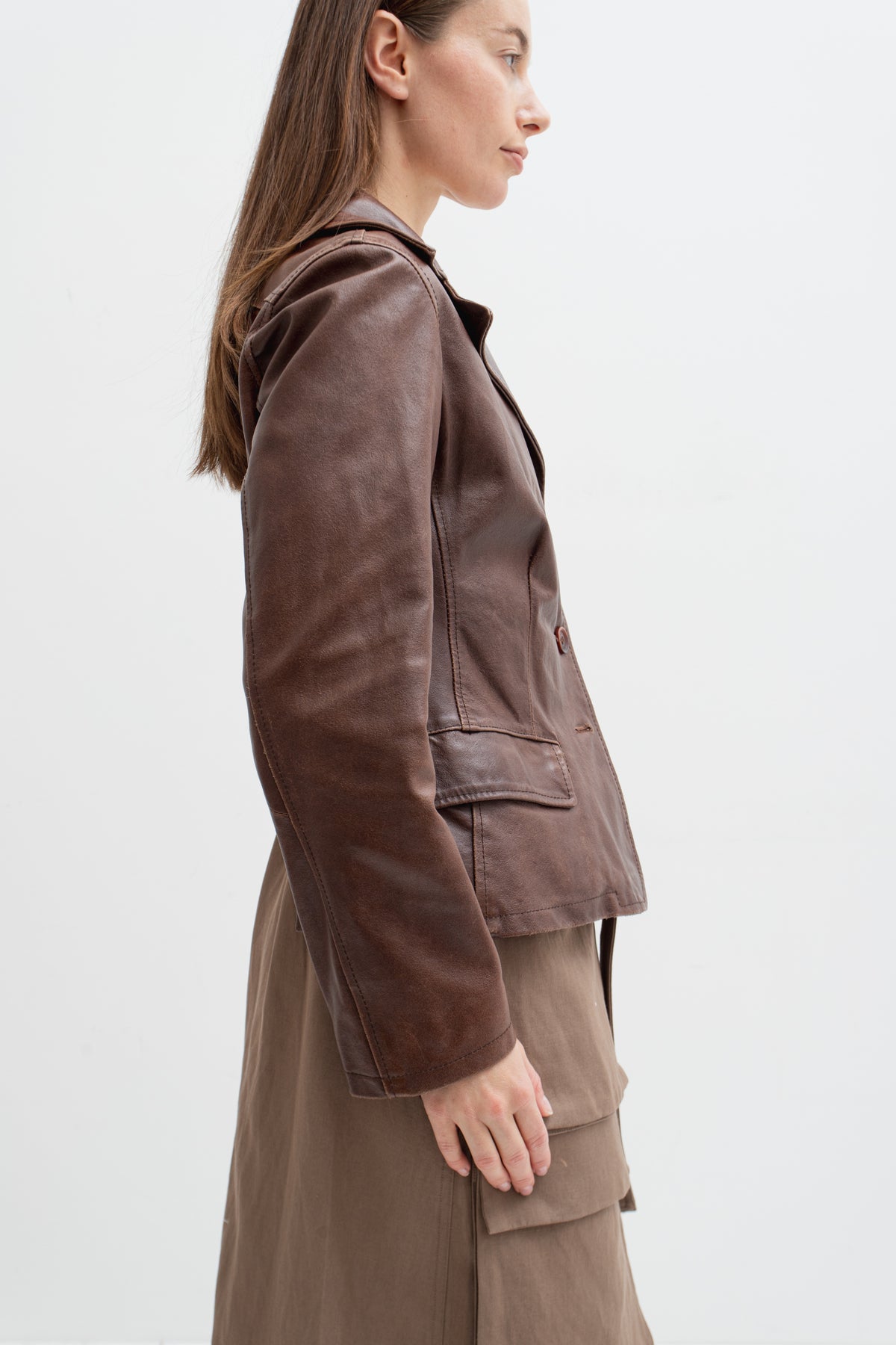 UPCYCLED OPEN BACK BLAZER BROWN