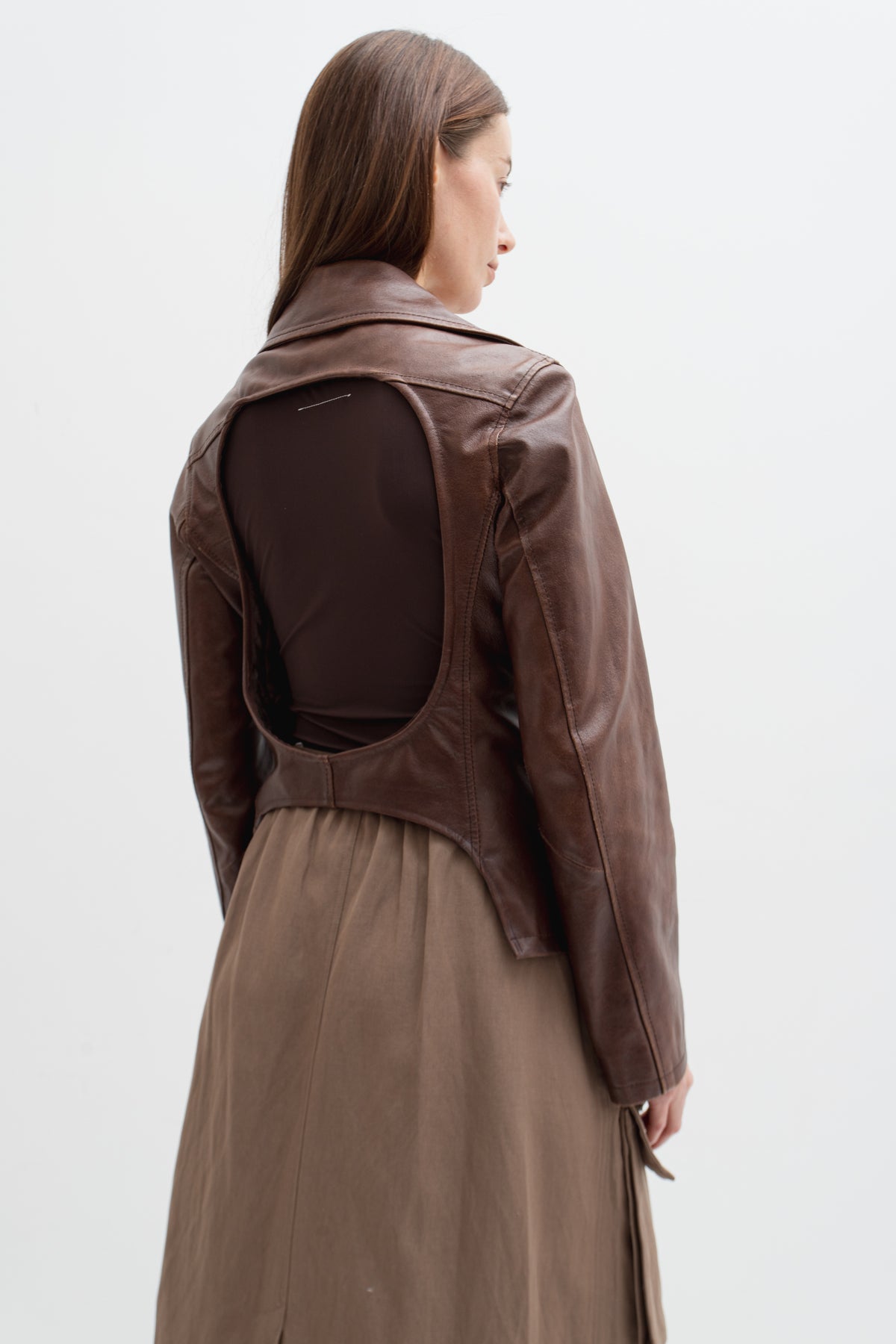 UPCYCLED OPEN BACK BLAZER BROWN