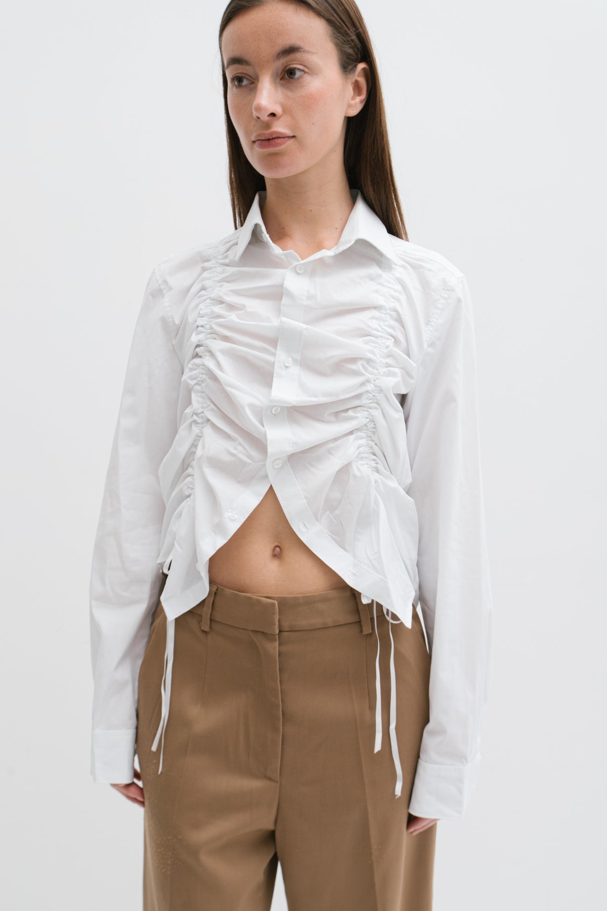 UPCYCLED RUFFLE SHIRT WHITE (S/M)