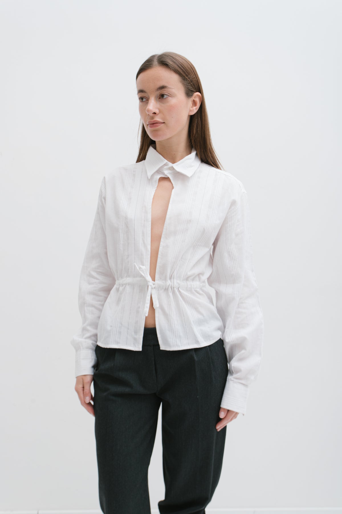 UPCYCLED SMOCK SHIRT PINSTRIPE (S/M)