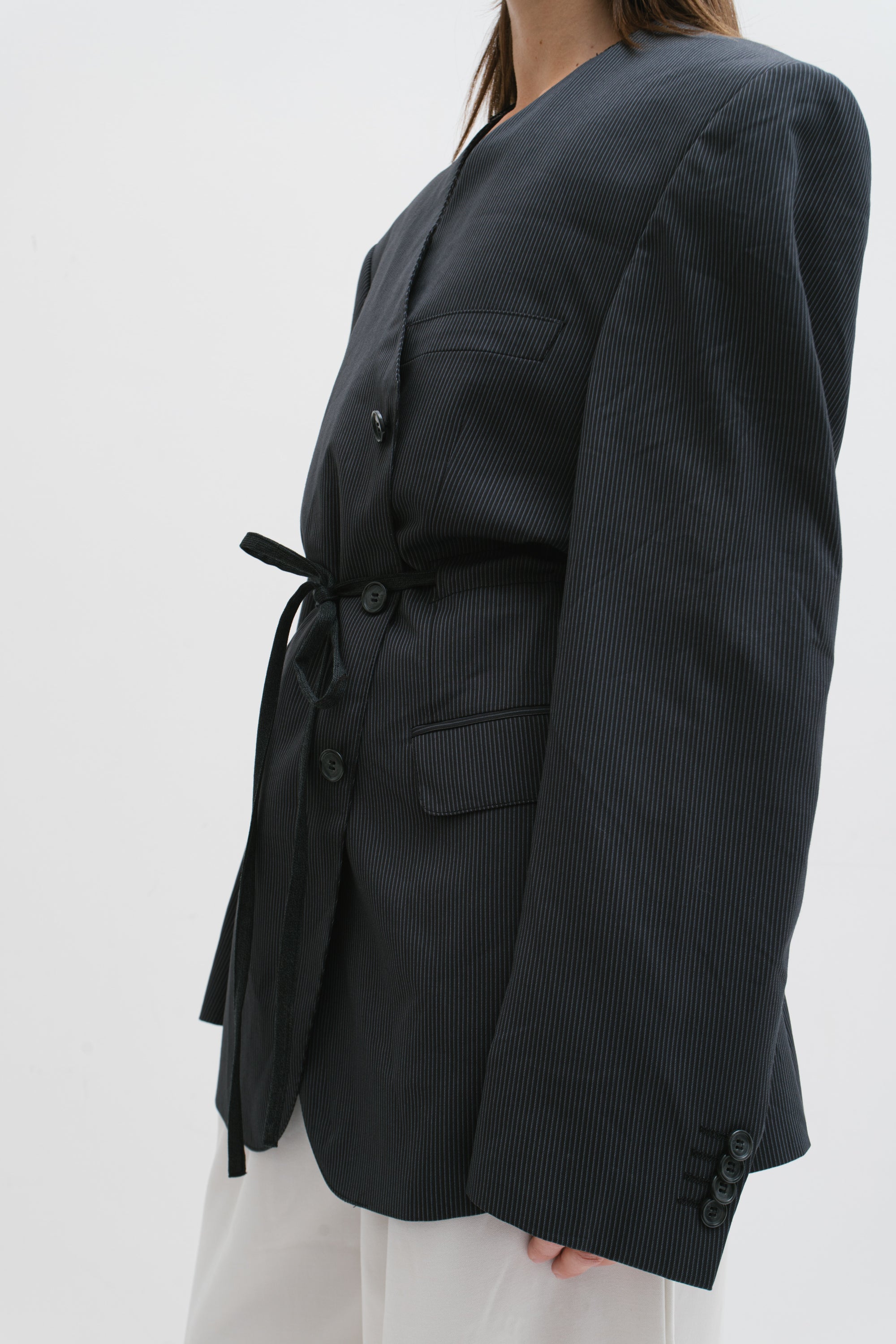 UPCYCLED SMOCK BLAZER NAVY PINSTRIPE (M/L)