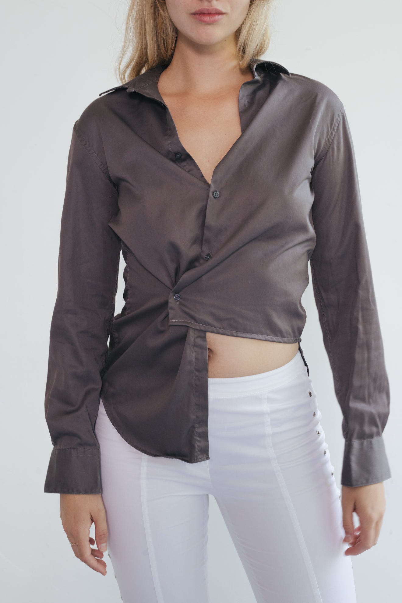 UPCYCLED WRAP SHIRT DARK TAUPE (XS/S)