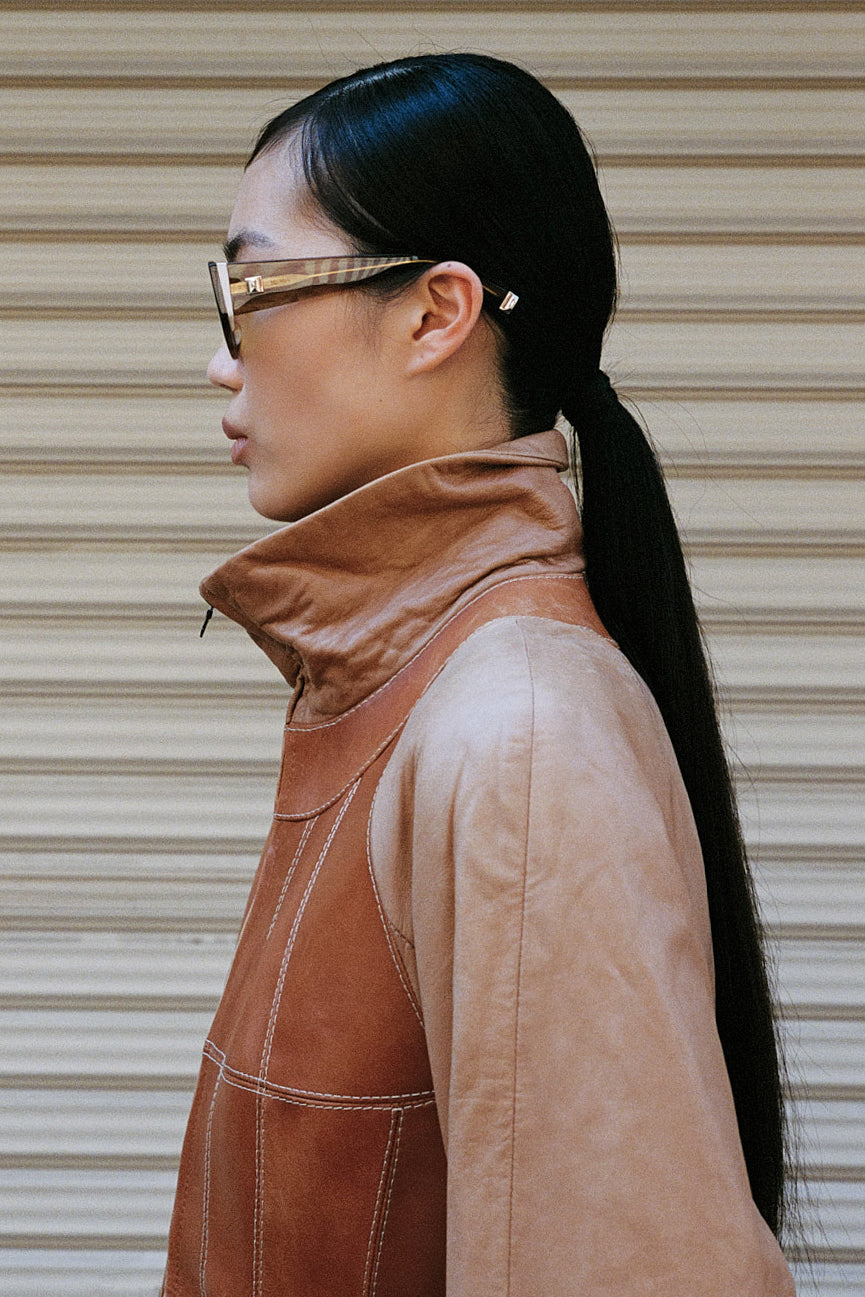 JAPAN needs flat _ THE CAMEL LEATHER JACKET (S/M) - ENSO Vintage