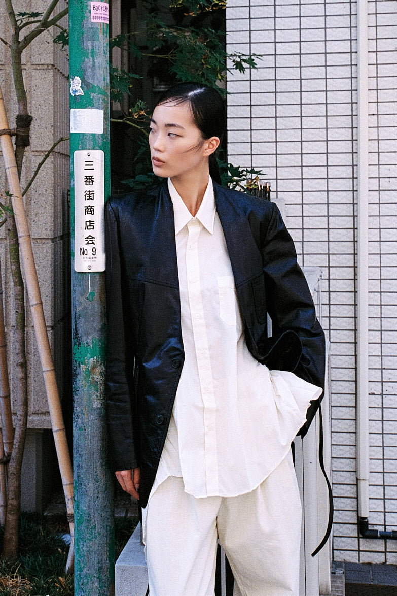 JAPAN DROP _ UPCYCLED SMOCK LEATHER BROWN/BLACK (S/M) - ENSO Vintage