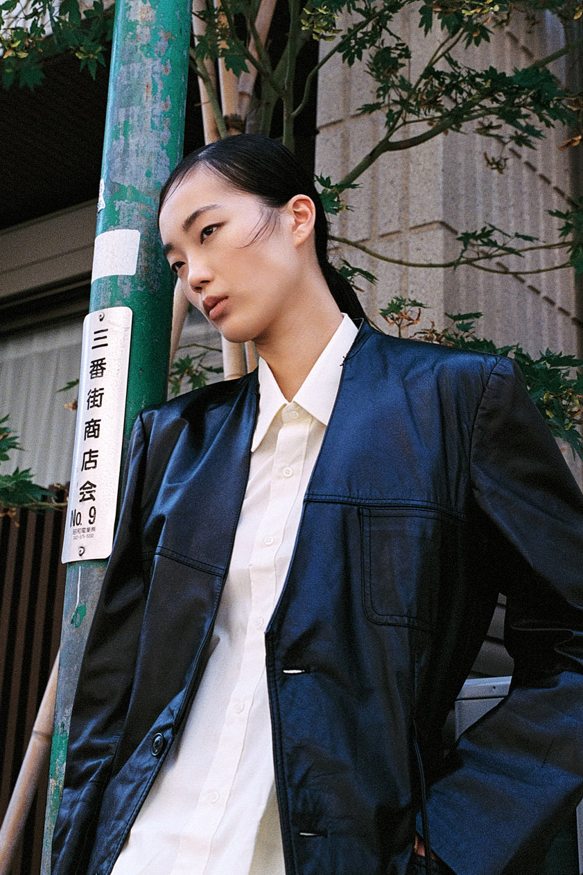 JAPAN DROP _ UPCYCLED SMOCK LEATHER BROWN/BLACK (S/M) - ENSO Vintage