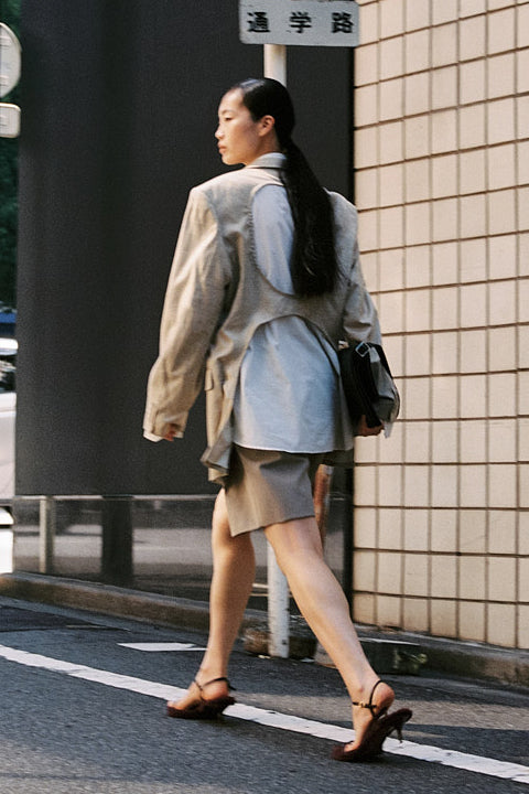 JAPAN double check _ UPCYCLED OPEN BACK BLAZER BEIGE (L/XL) - ENSO Vintage